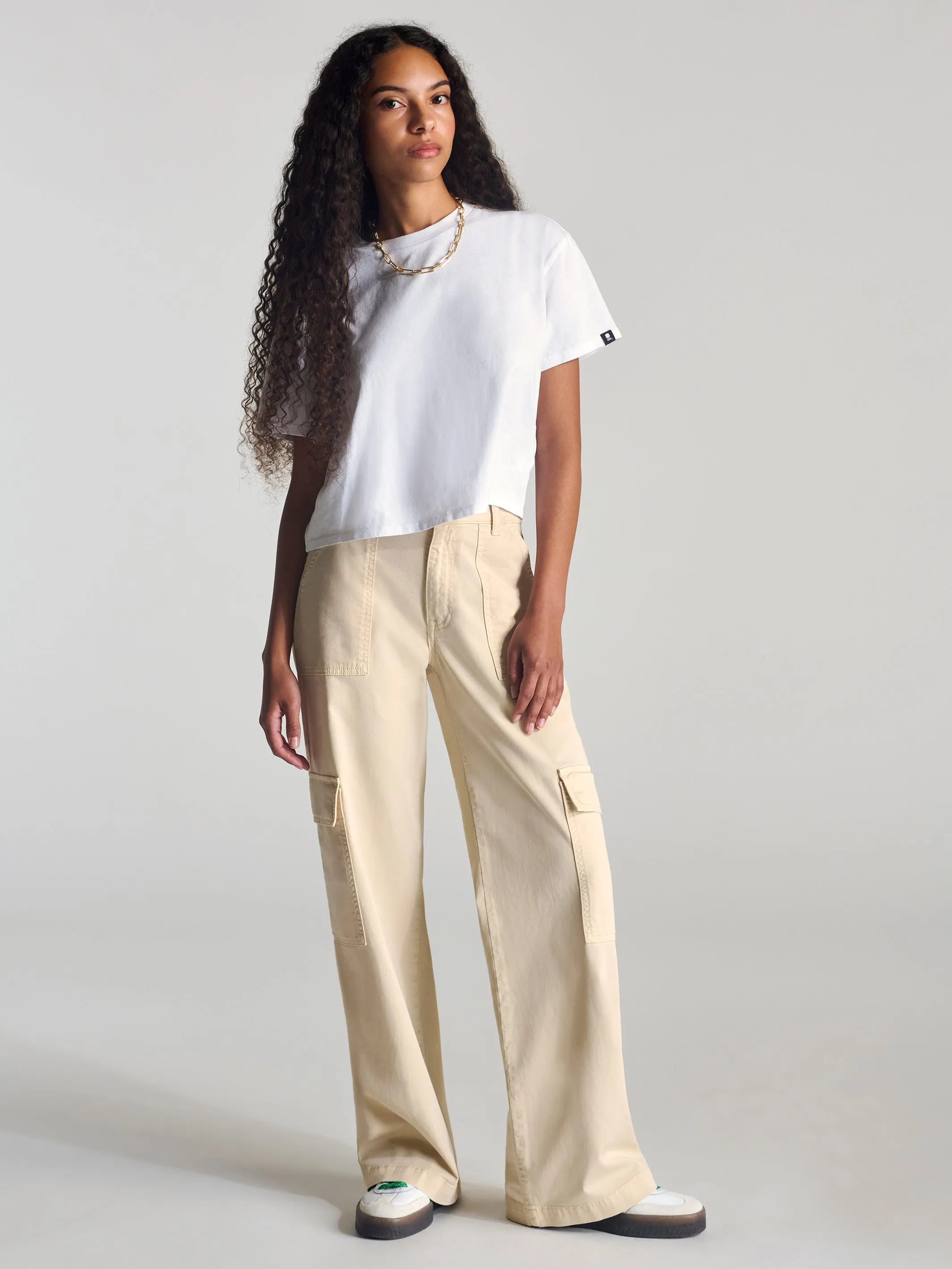 Women's Nassau Crew Neck Crop T-Shirt in White sold by Brooklyn Industries