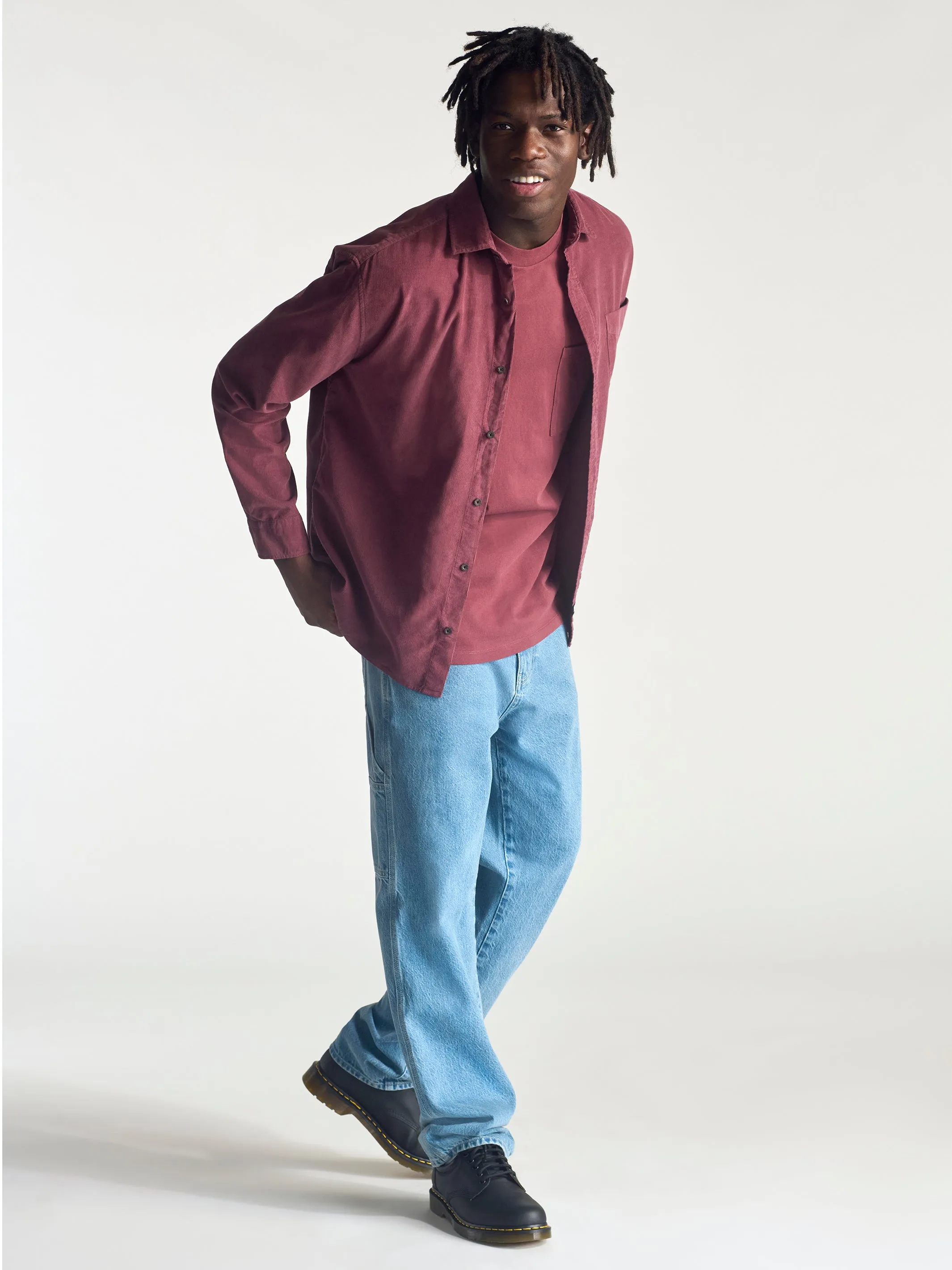 Men's Corduroy Long Sleeve Shirt In Red Mahogany sold by Brooklyn Industries