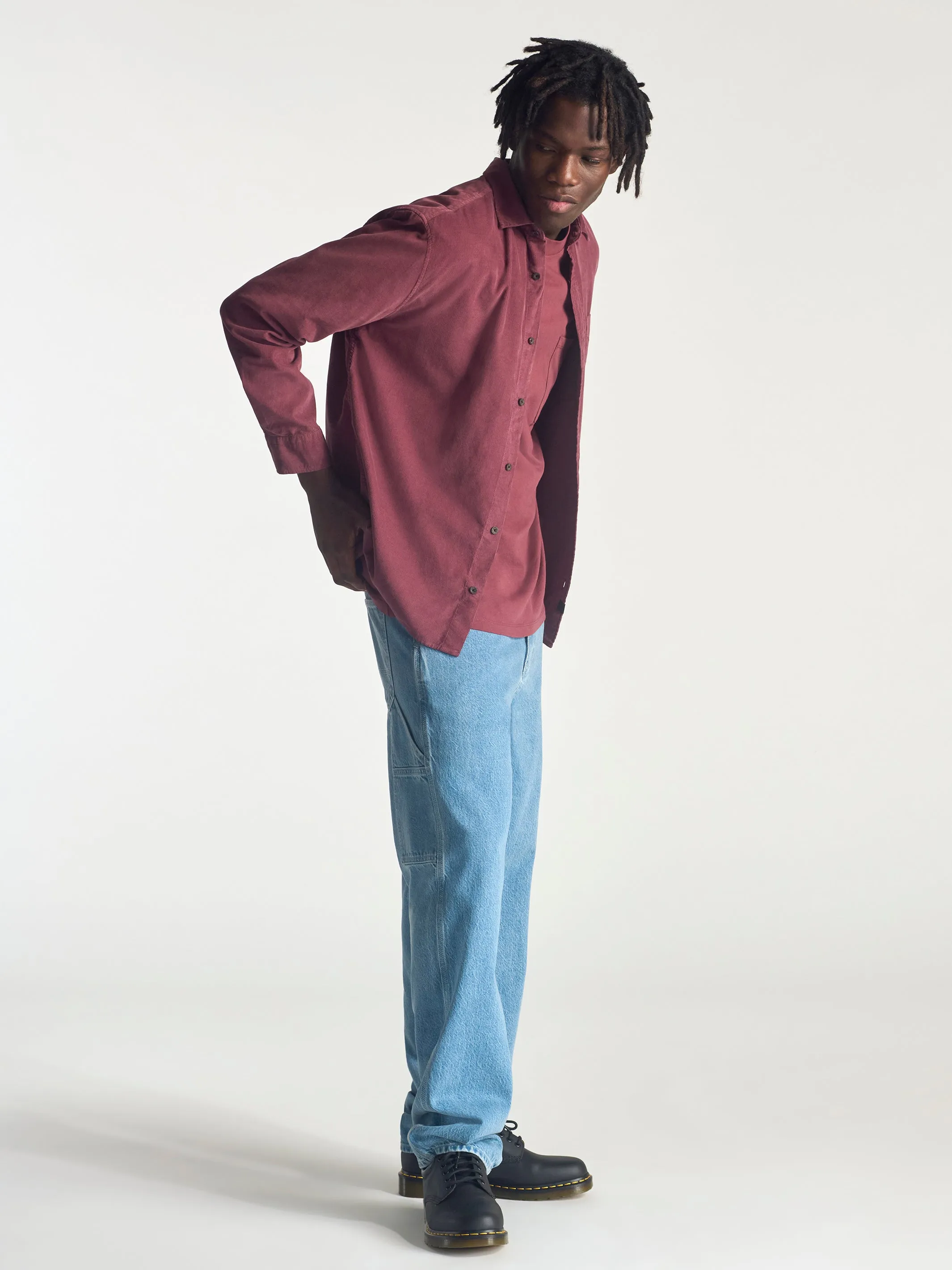 Men's Corduroy Long Sleeve Shirt In Red Mahogany sold by Brooklyn Industries product image thumbnail 3