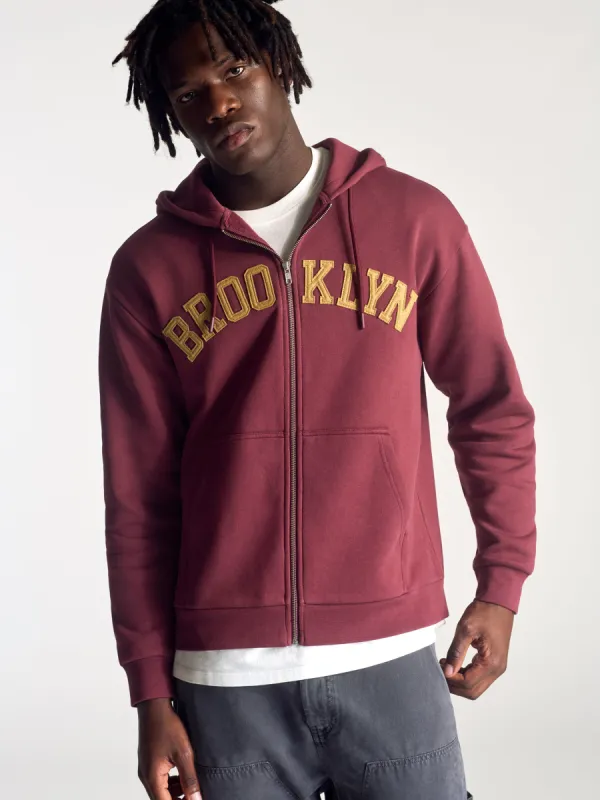 Men's Campus Zip Up Sweatshirt In Brick sold by Brooklyn Industries