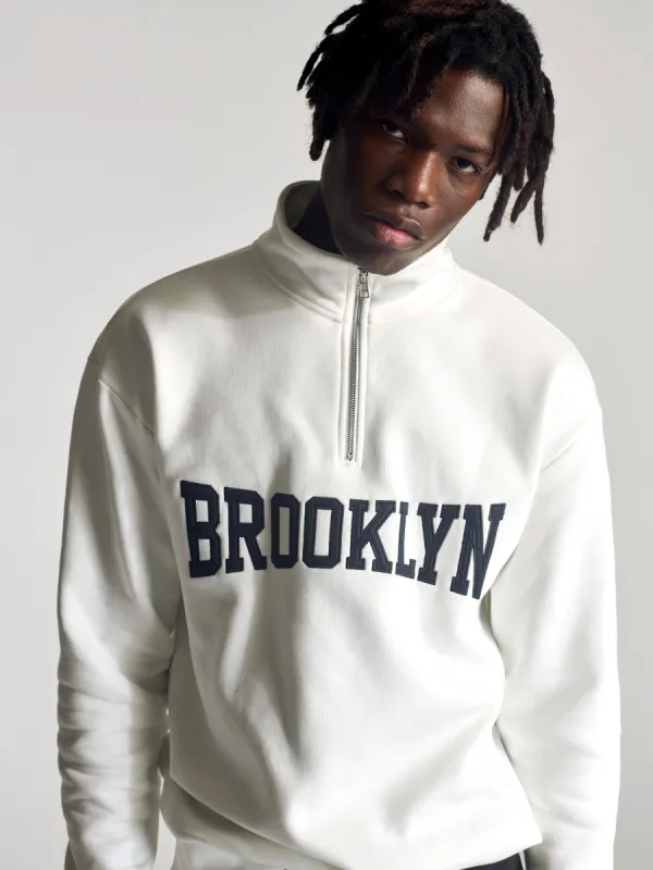 Men's Campus Half Zip Sweatshirt In Antique White sold by Brooklyn Industries