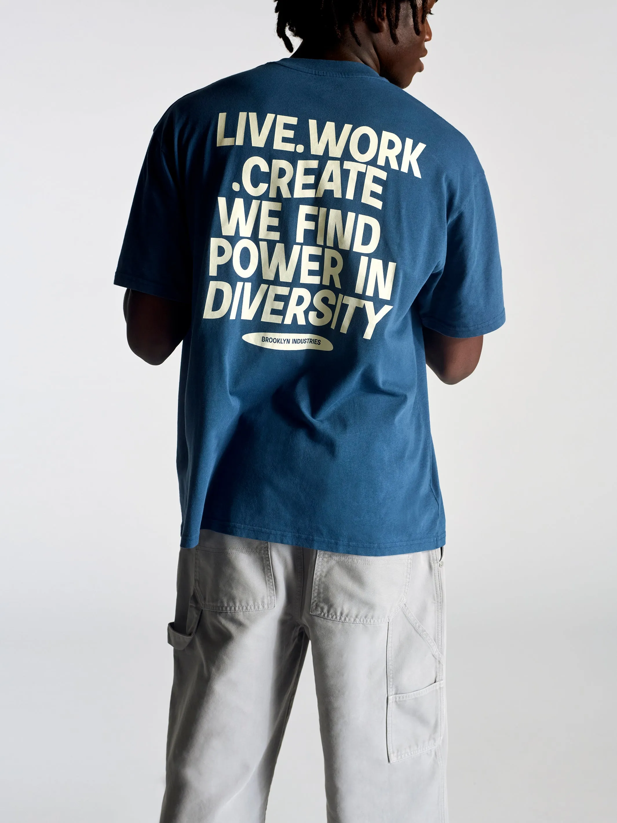 Men's Live Work Create T-Shirt In Dark Denim sold by Brooklyn Industries