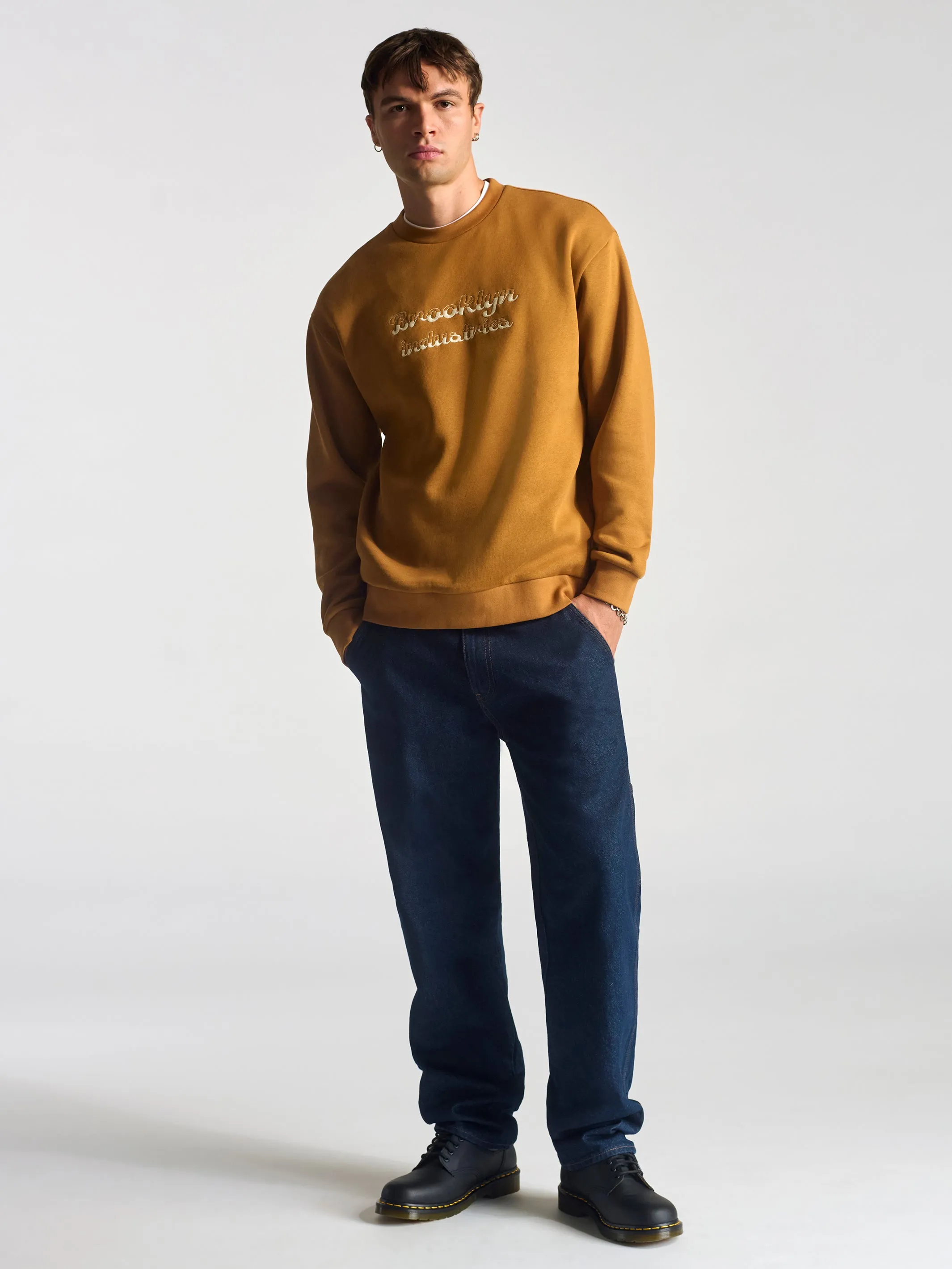 Men's Embroidered Crew Neck Sweatshirt In Spice sold by Brooklyn Industries product image thumbnail 3