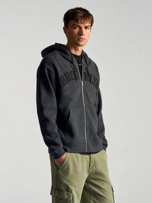Men's Campus Zip Up Sweatshirt In Dark Grey Melange sold by Brooklyn Industries
