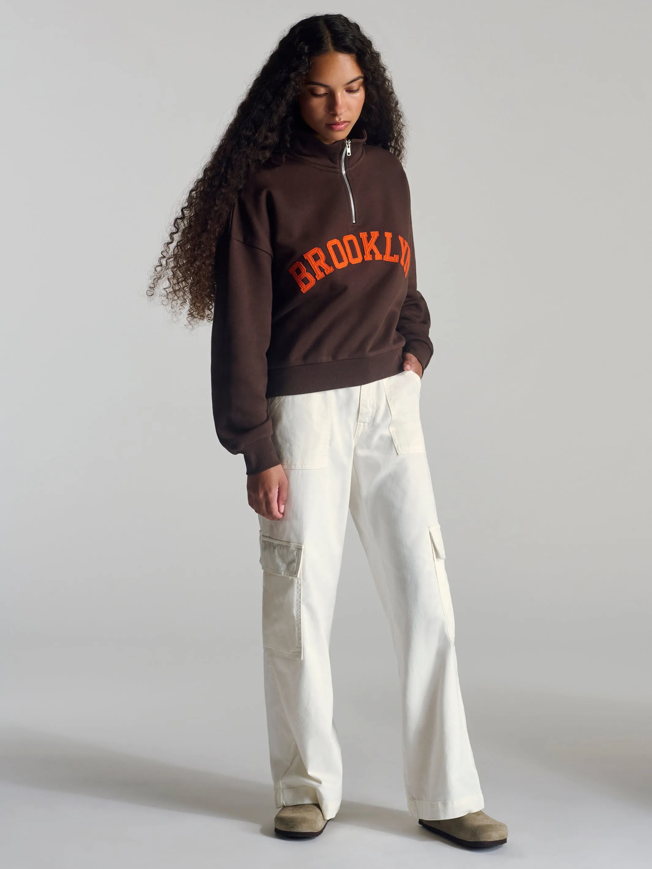 Women's Campus Half Zip Sweatshirt In Coffee Bean sold by Brooklyn Industries product image thumbnail 4