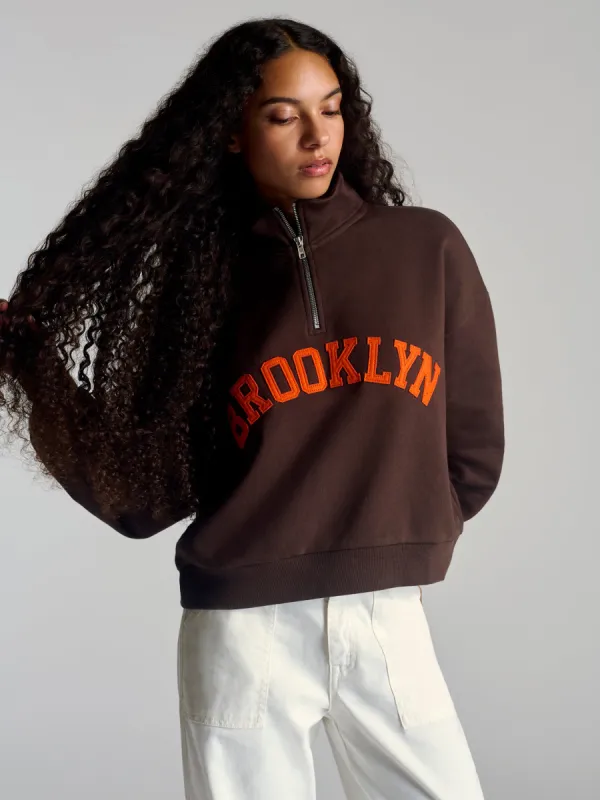 Women's Campus Half Zip Sweatshirt In Coffee Bean sold by Brooklyn Industries