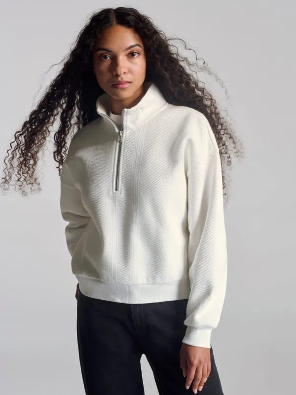 Women's Half Zip Sweatshirt In Antique White sold by Brooklyn Industries