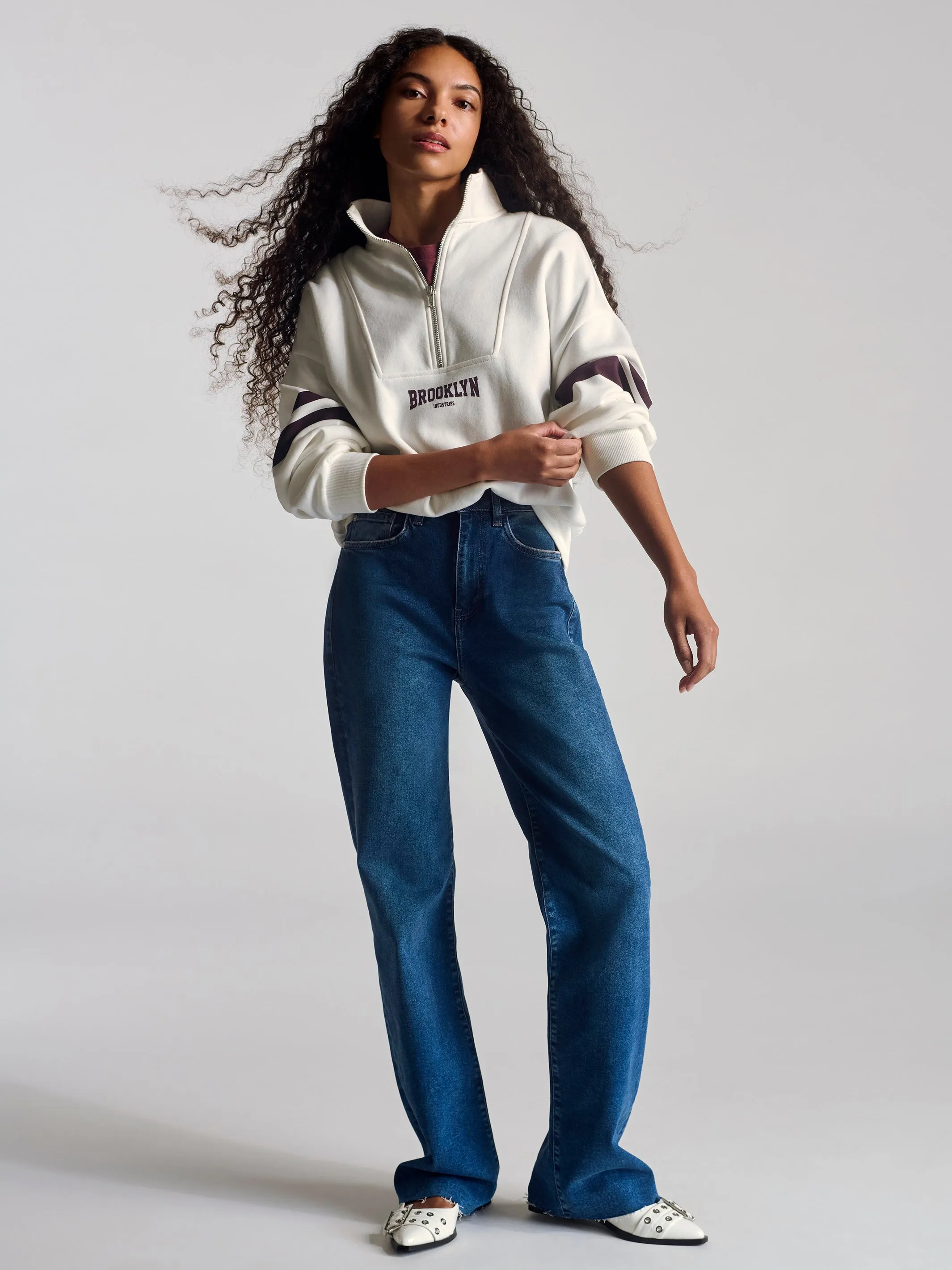 Women's Brooklyn Half Zip Sweatshirt In Antique White sold by Brooklyn Industries