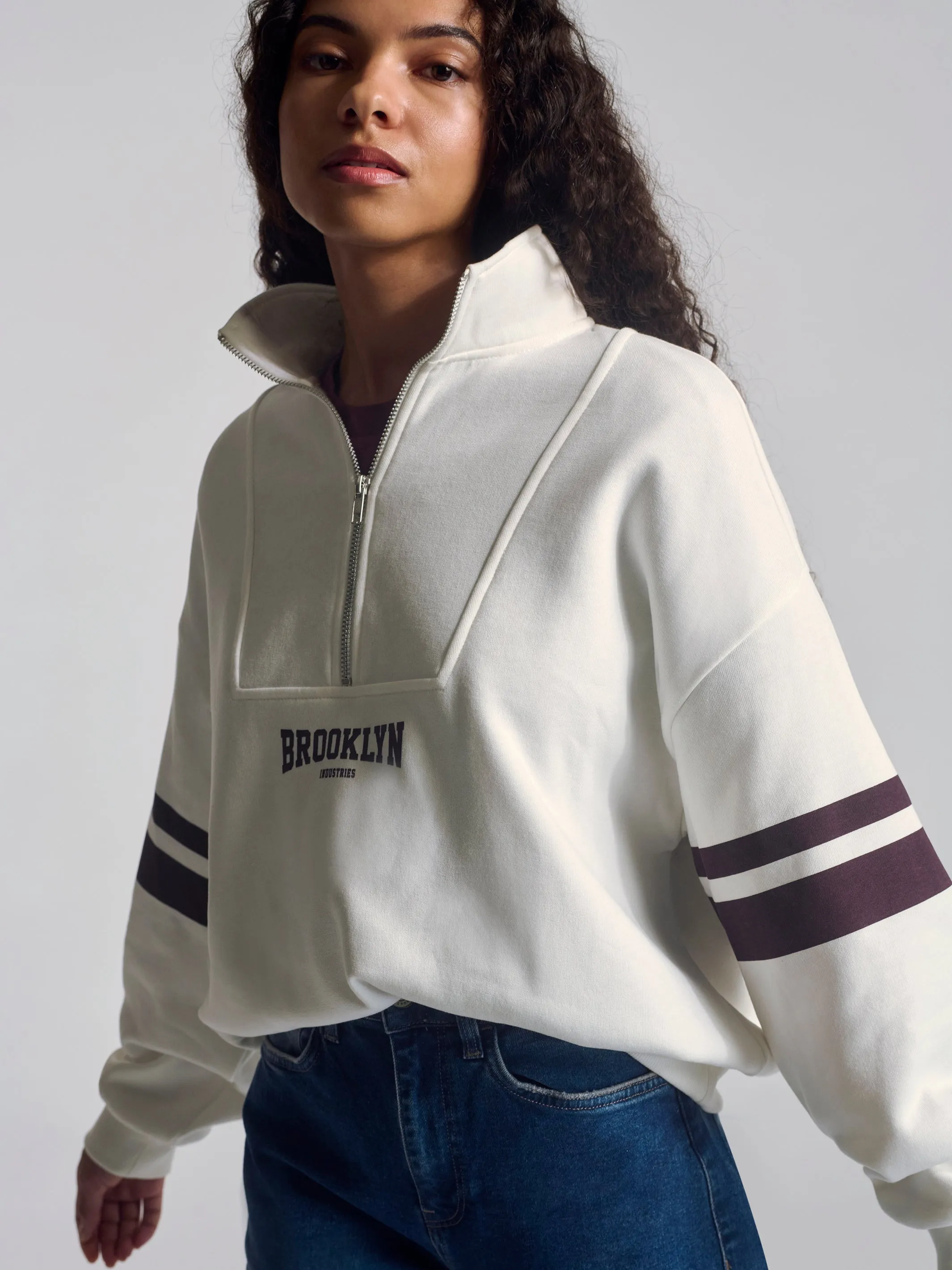 Women's Brooklyn Half Zip Sweatshirt In Antique White sold by Brooklyn Industries product image thumbnail 3