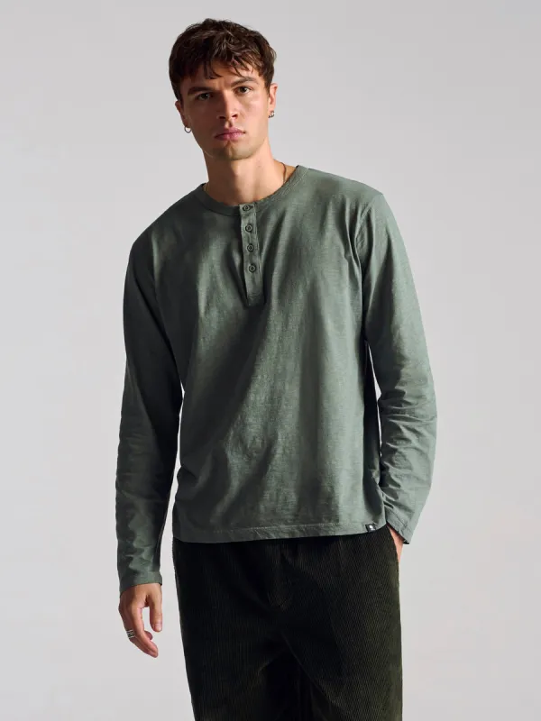 Men's Long Sleeve Henley T-Shirt In Agave Green sold by Brooklyn Industries