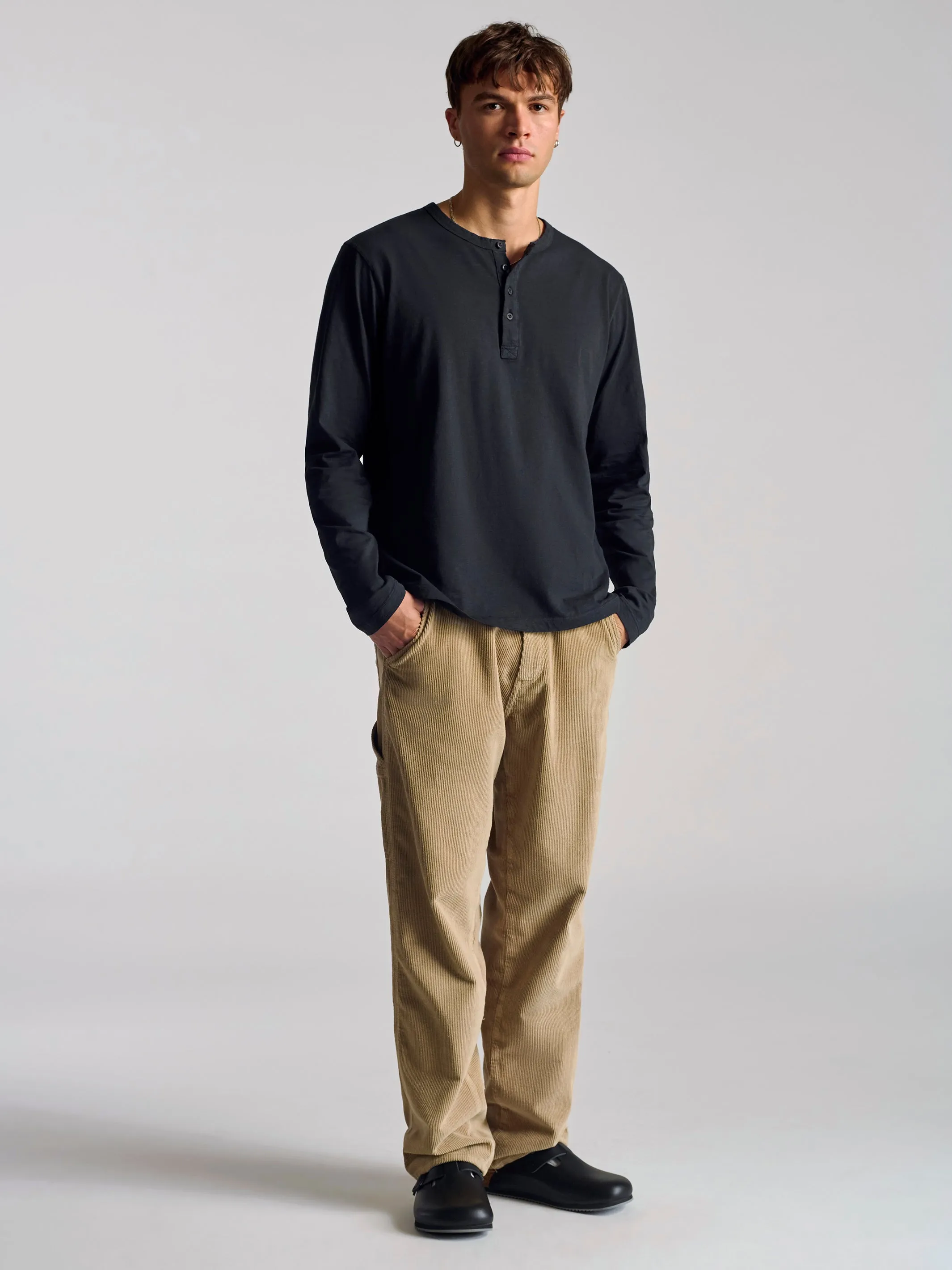 Men's Long Sleeve Henley T-Shirt In Black sold by Brooklyn Industries product image thumbnail 3