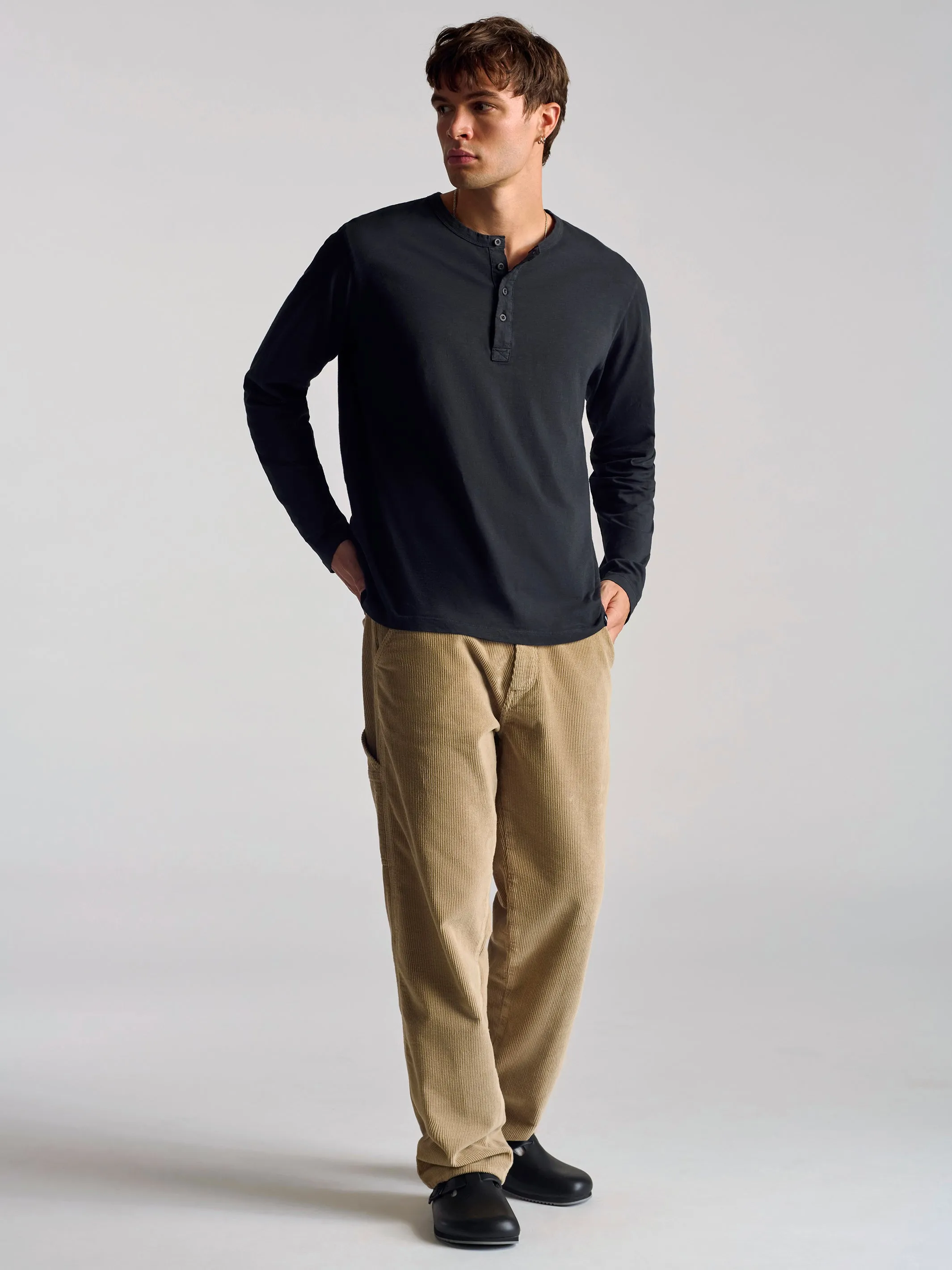 Men's Long Sleeve Henley T-Shirt In Black sold by Brooklyn Industries product image thumbnail 2