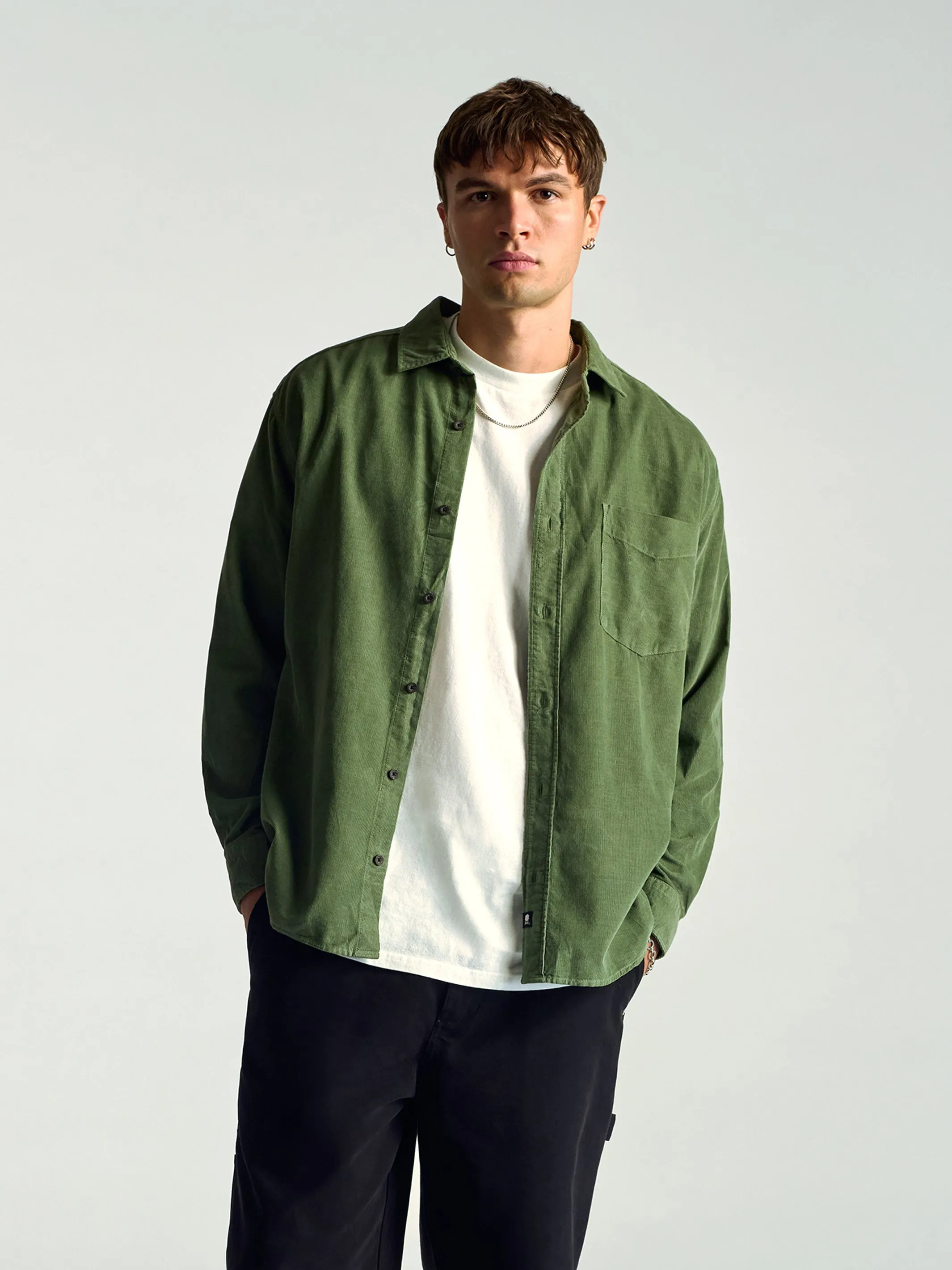 Men's Long Sleeve Corduroy Shirt In Agave Green sold by Brooklyn Industries
