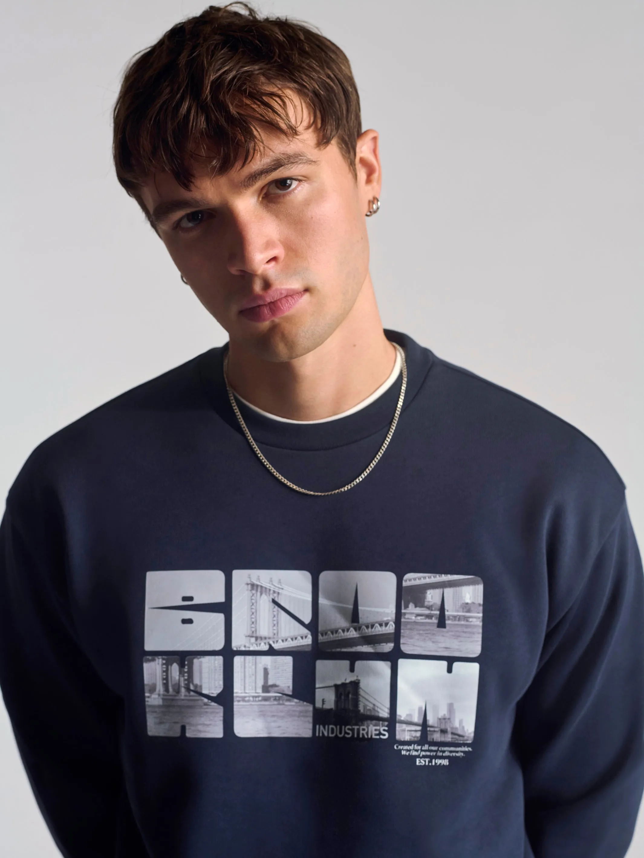 Men's City Printed Crew Neck Sweatshirt In Total Eclipse sold by Brooklyn Industries product image thumbnail 4