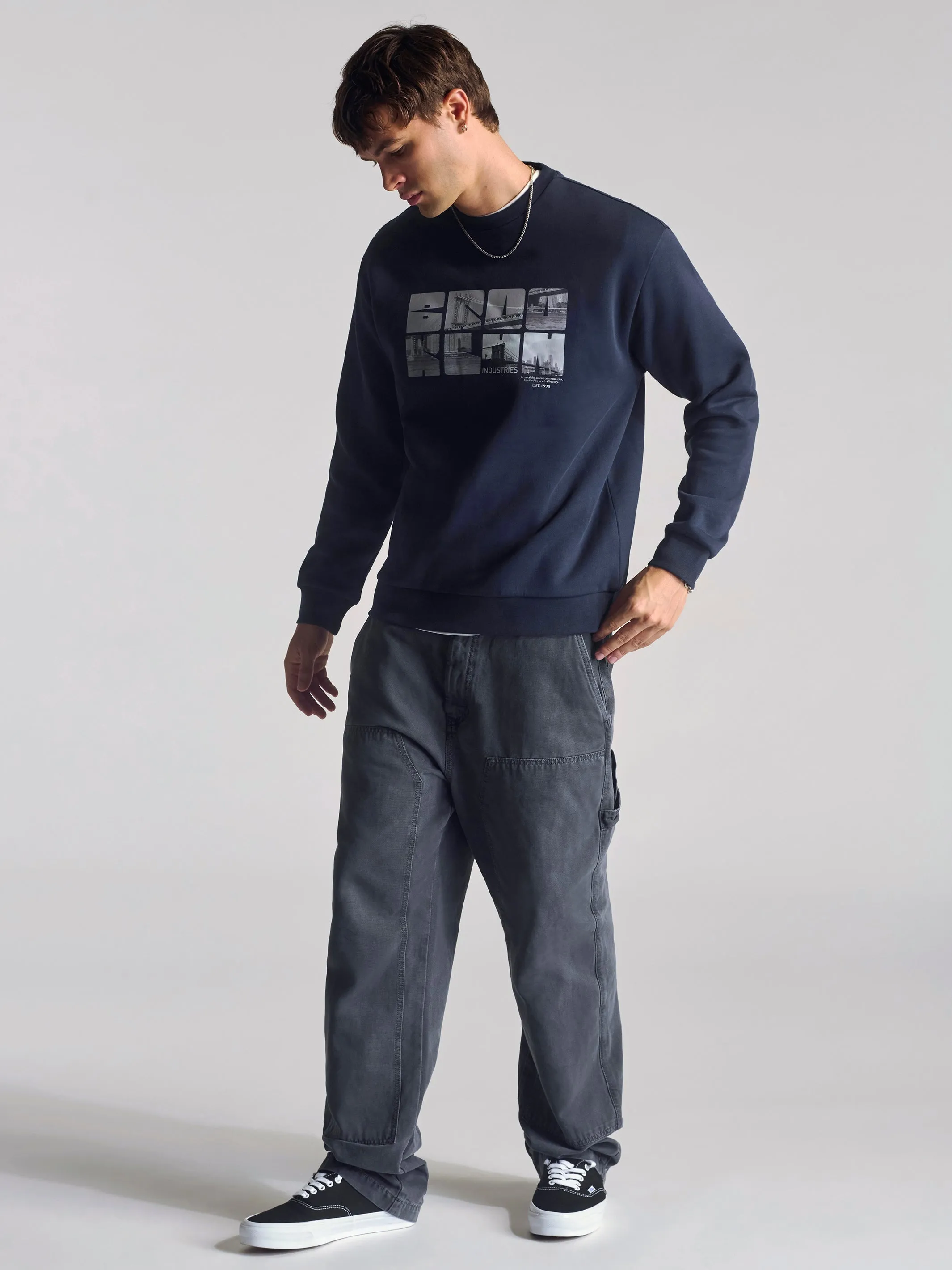 Men's City Printed Crew Neck Sweatshirt In Total Eclipse sold by Brooklyn Industries product image thumbnail 5