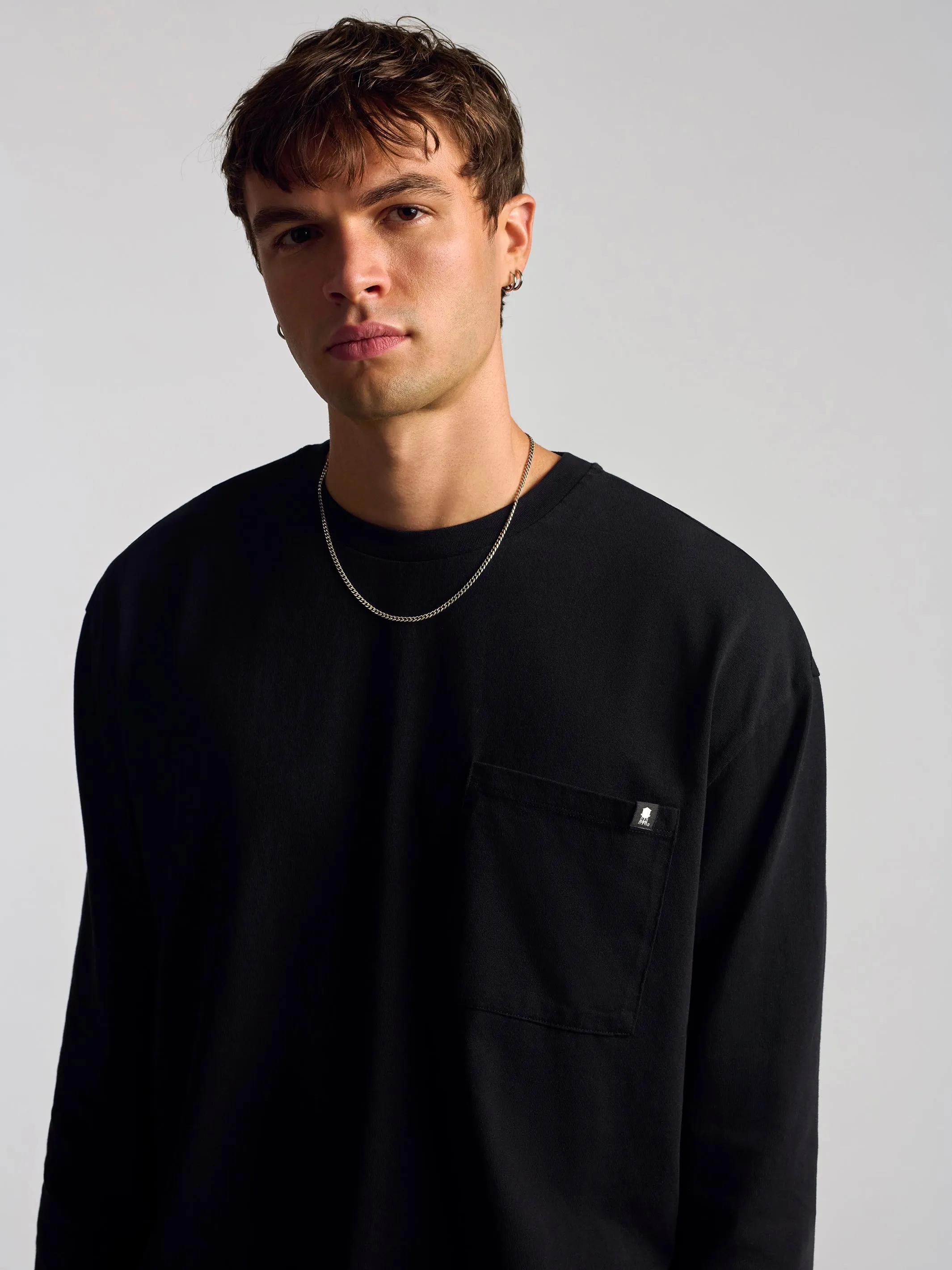 Men's Long Sleeve Pocket T-Shirt In Black sold by Brooklyn Industries product image thumbnail 2