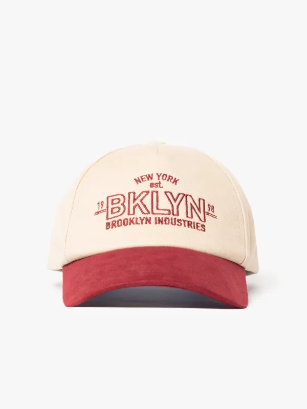 BKLYN Logo Cap in Red Mahogany sold by Brooklyn Industries