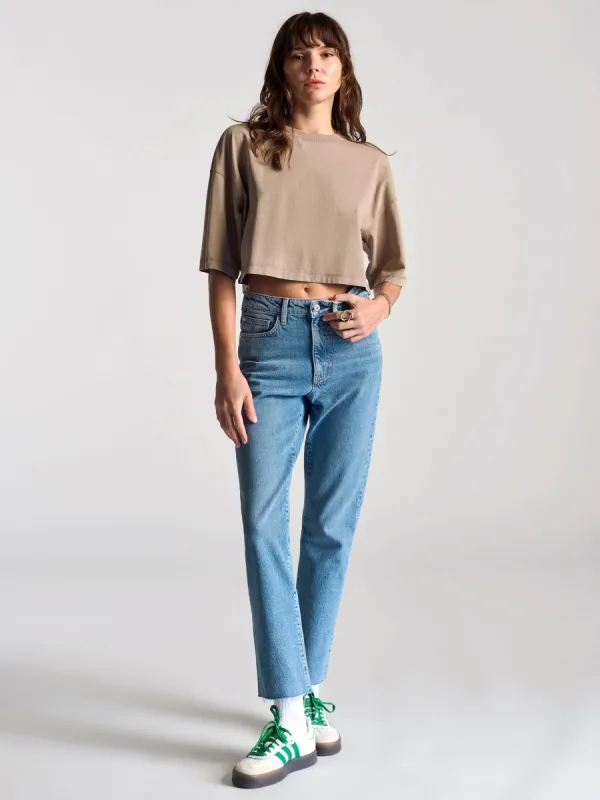 Women's York Oversized Cropped Tee In Sand sold by Brooklyn Industries