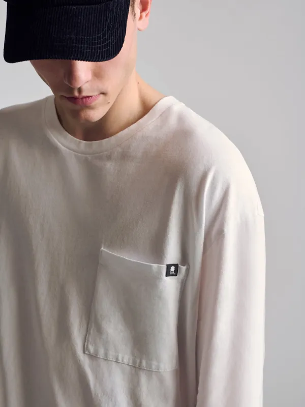 Men's Long Sleeve Pocket T-Shirt In White sold by Brooklyn Industries