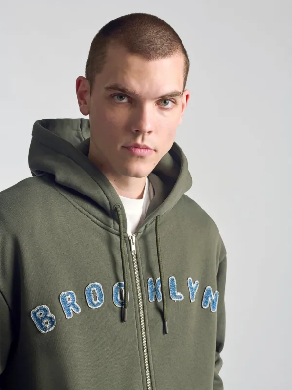 Men's Logo Zip Up Sweatshirt In Sage sold by Brooklyn Industries