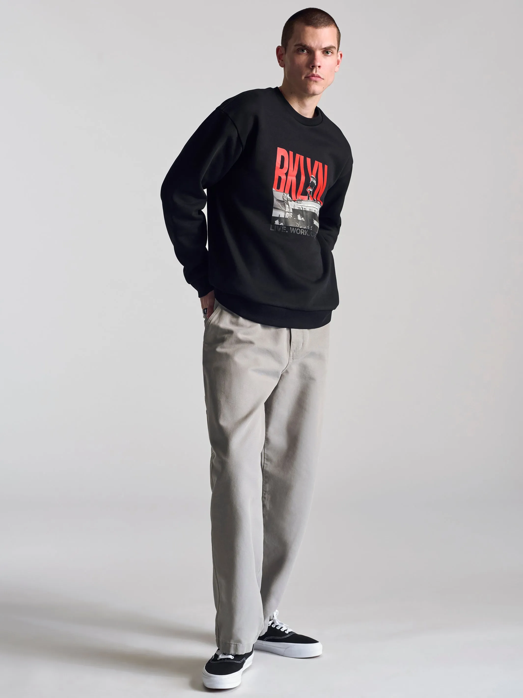 Men's City Printed Crew Neck Sweatshirt In Black sold by Brooklyn Industries product image thumbnail 3