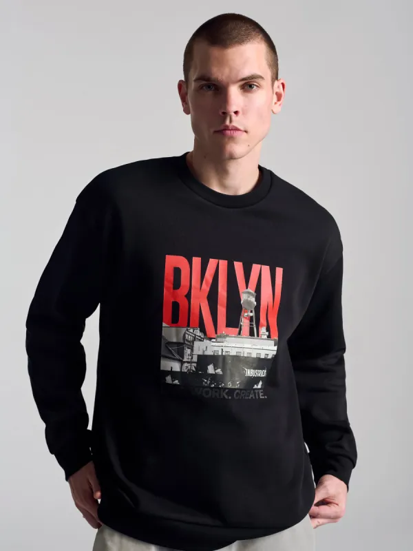 Men's City Printed Crew Neck Sweatshirt In Black sold by Brooklyn Industries