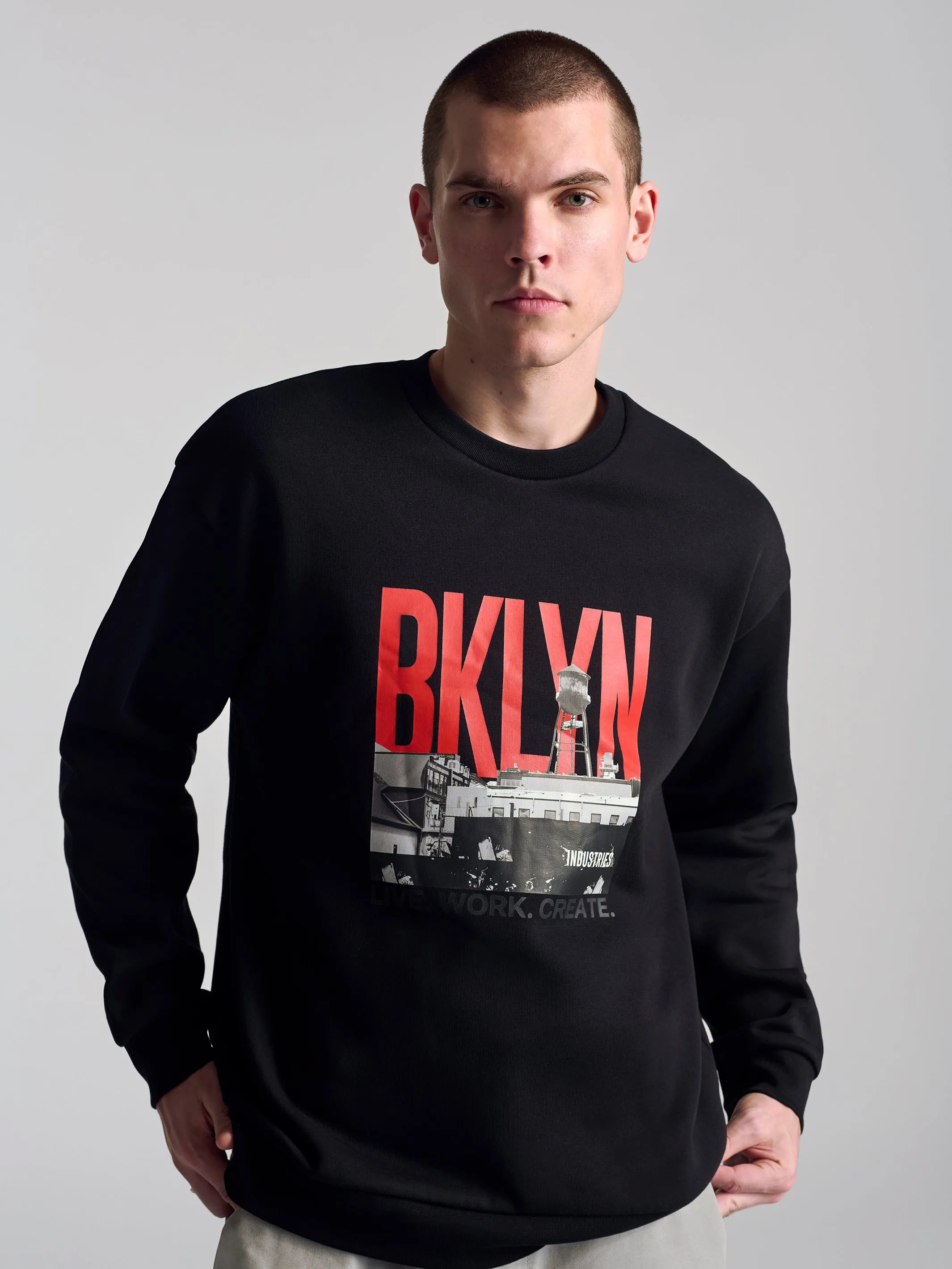 Men's City Printed Crew Neck Sweatshirt In Black sold by Brooklyn Industries