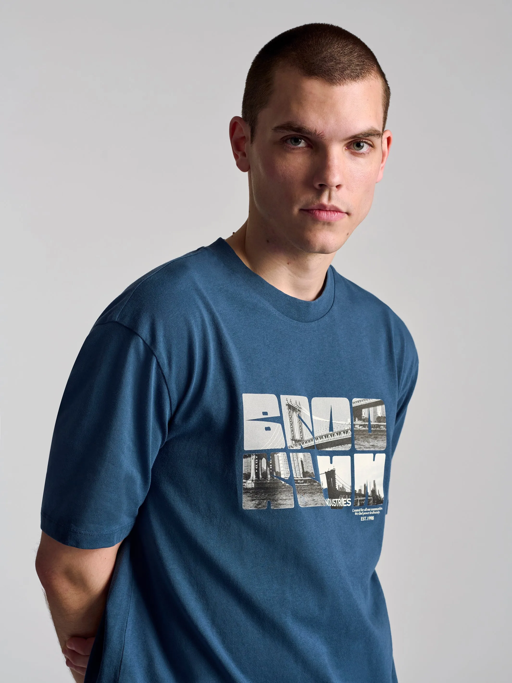 Men's City Printed T-Shirt In Dark Denim sold by Brooklyn Industries
