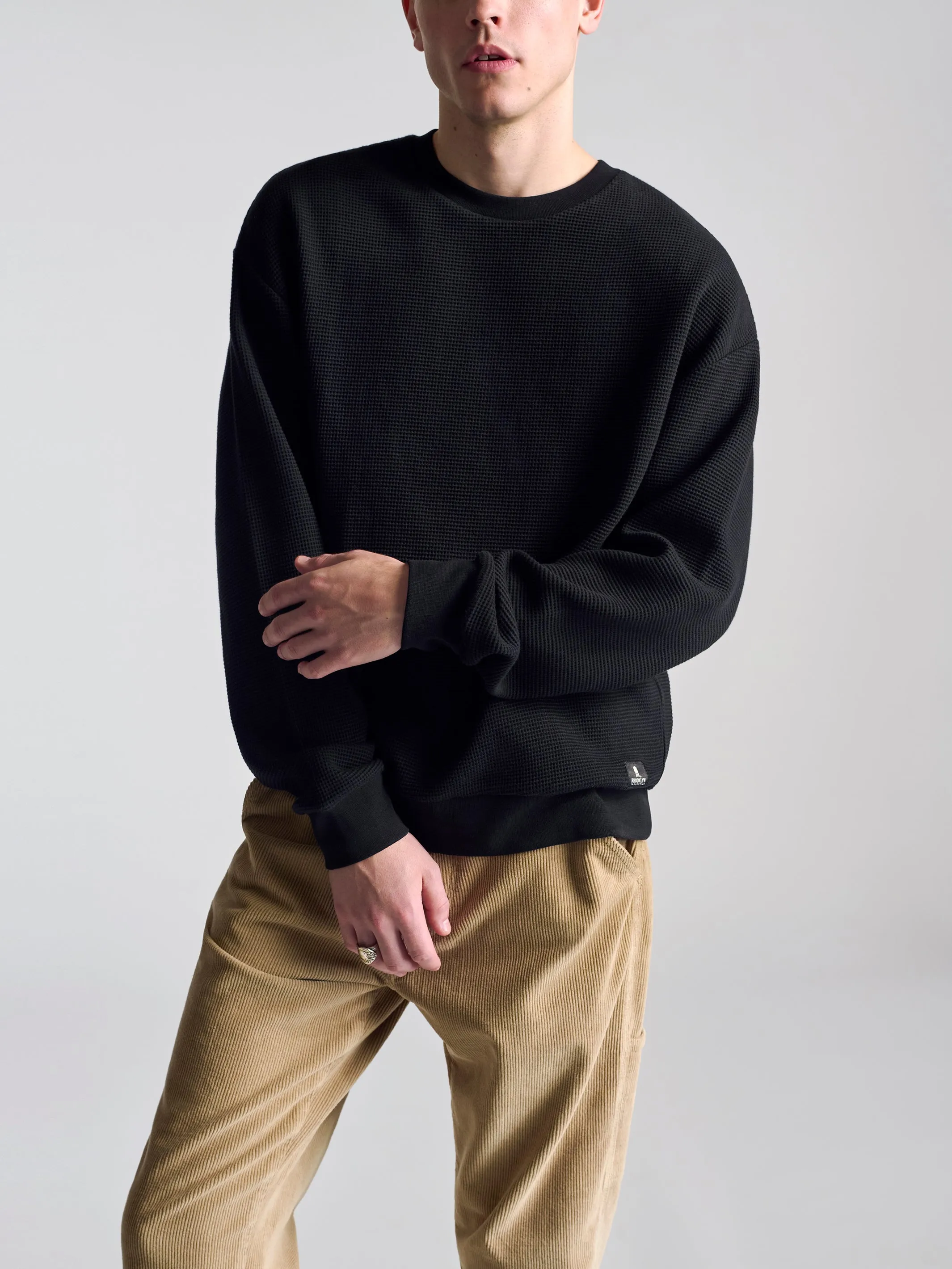 Men's Waffle Crew Neck Sweatshirt In Black sold by Brooklyn Industries