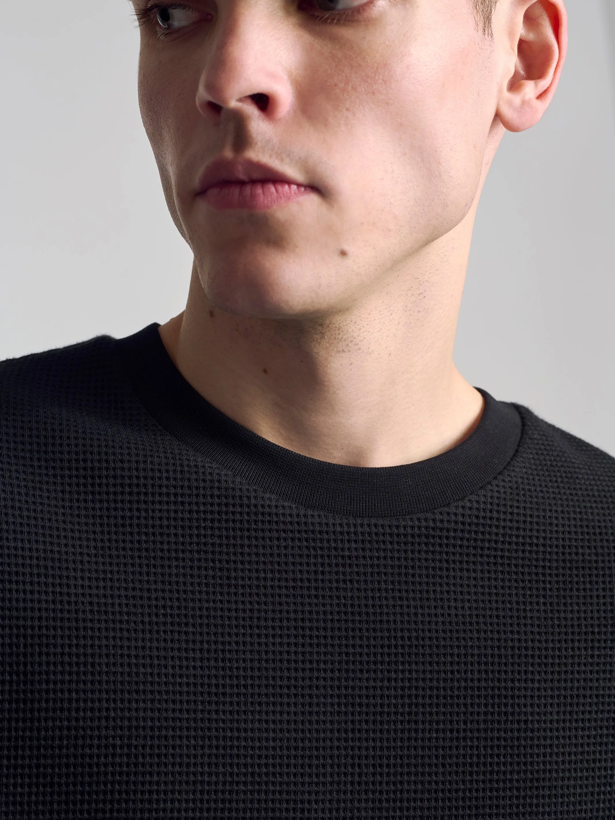 Men's Waffle Crew Neck Sweatshirt In Black sold by Brooklyn Industries product image thumbnail 5