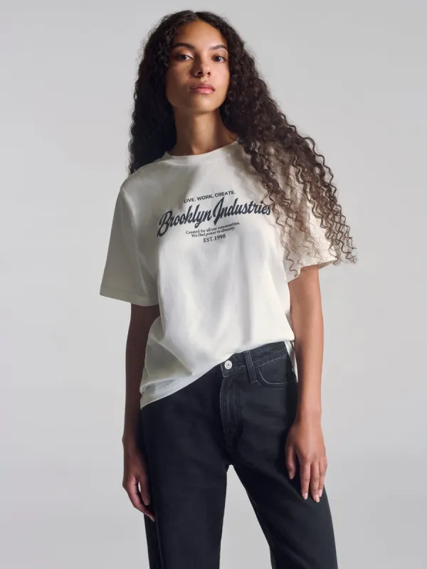 Women's BKI 1998 T-Shirt In Antique White sold by Brooklyn Industries
