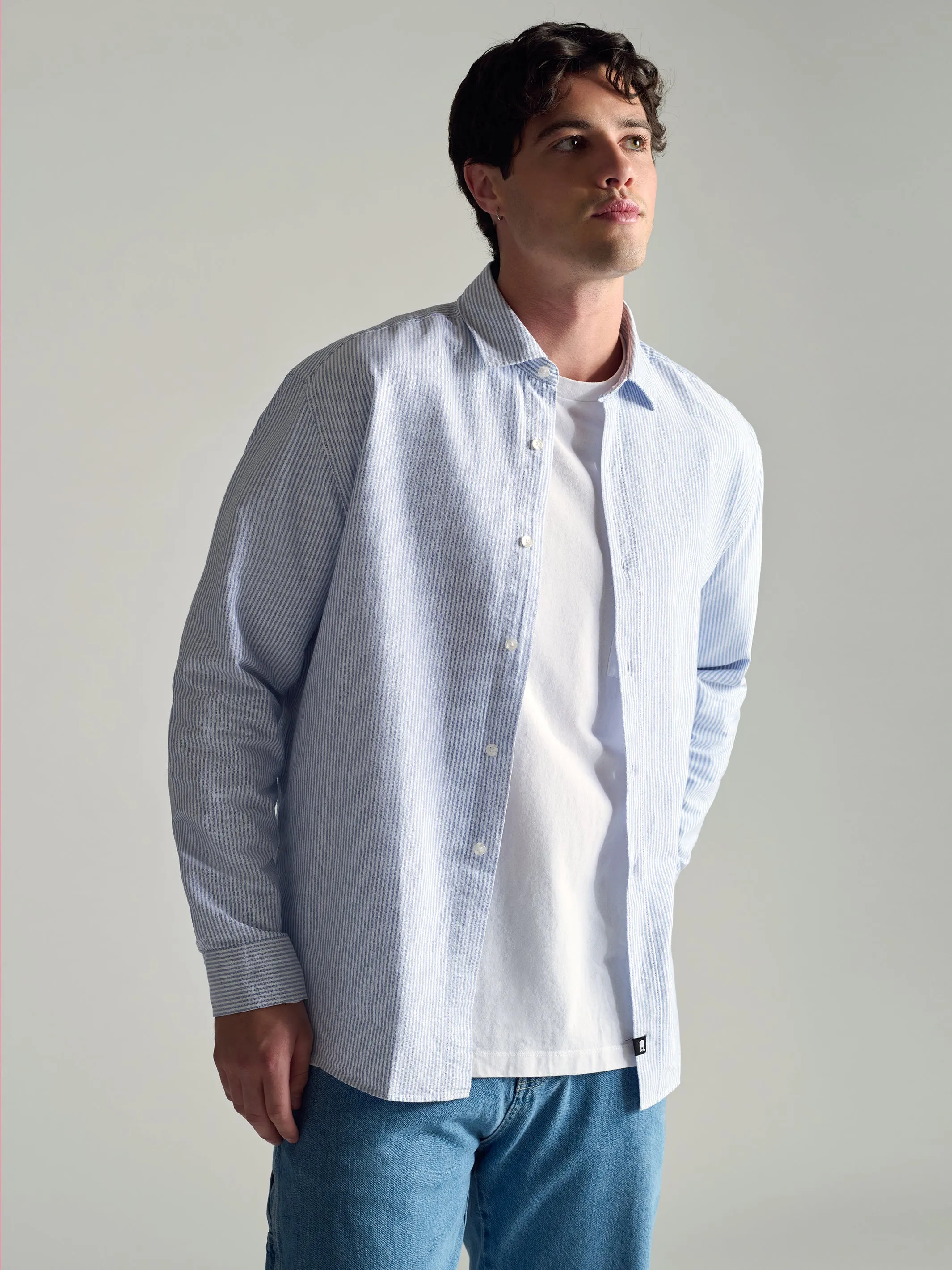 Men's Long Sleeve Shirt In Blue Striped sold by Brooklyn Industries