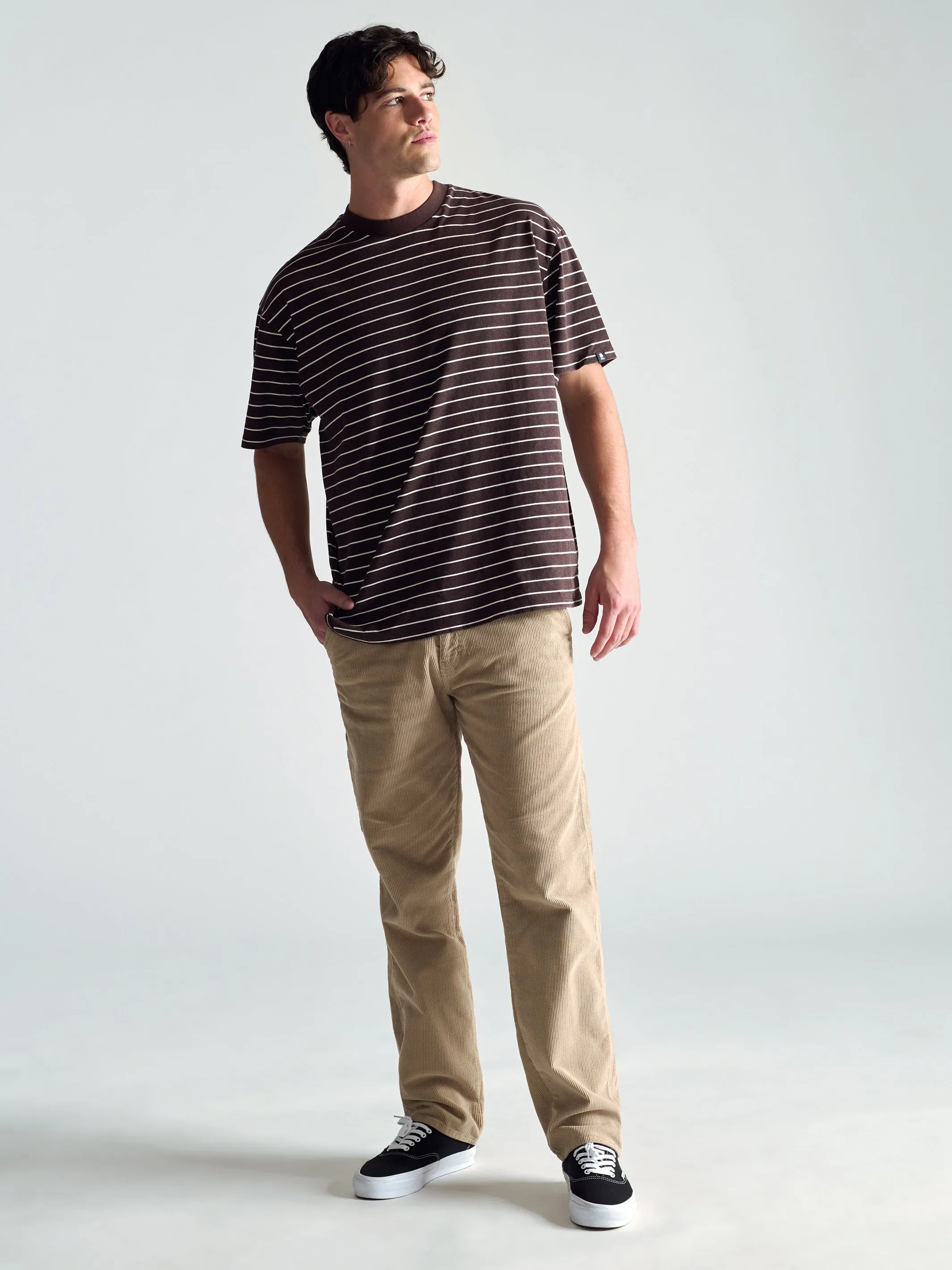 Men's Crew Neck Stripe T-Shirt In Coffee Bean sold by Brooklyn Industries product image thumbnail 3