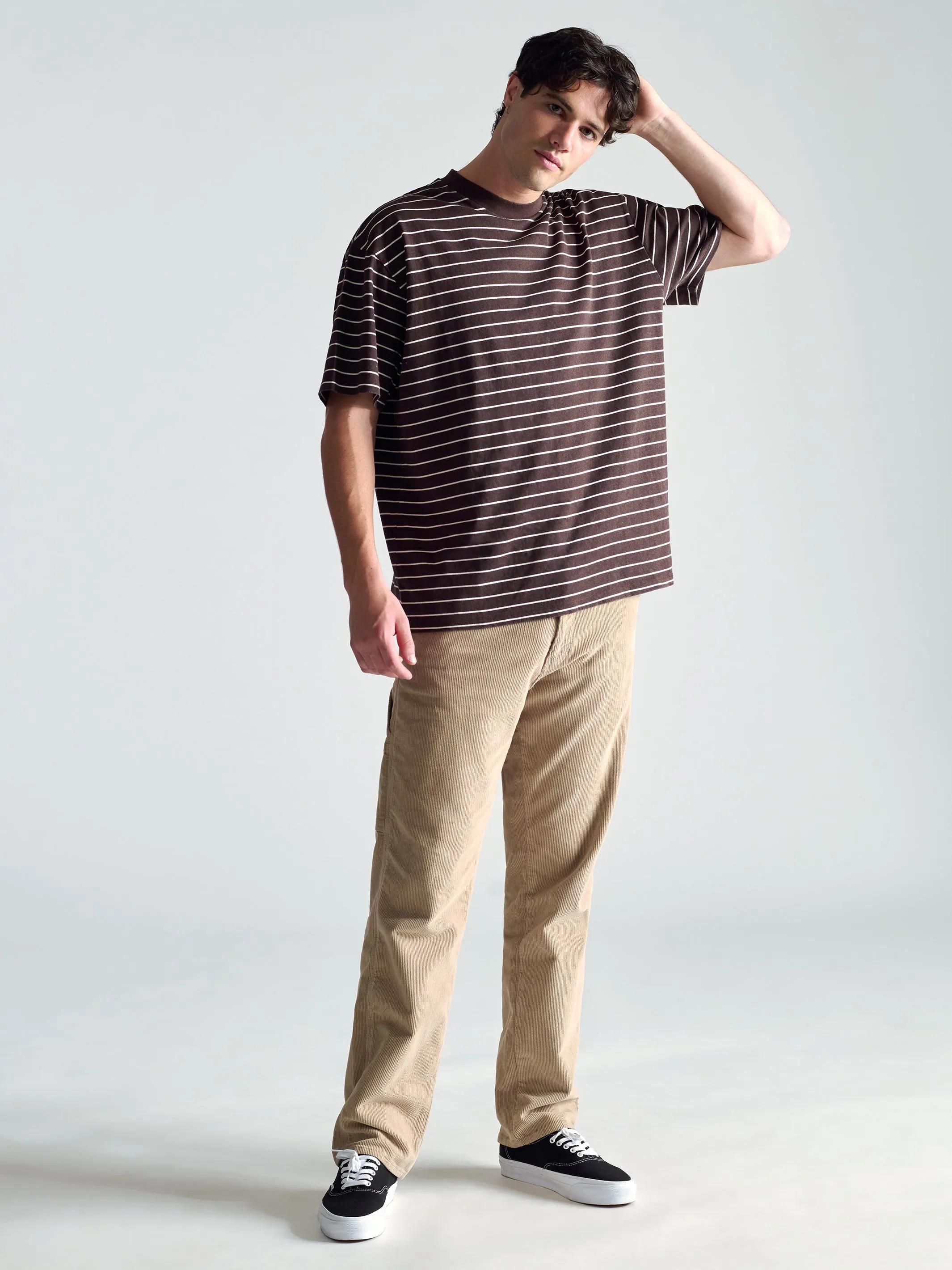 Men's Crew Neck Stripe T-Shirt In Coffee Bean sold by Brooklyn Industries product image thumbnail 5