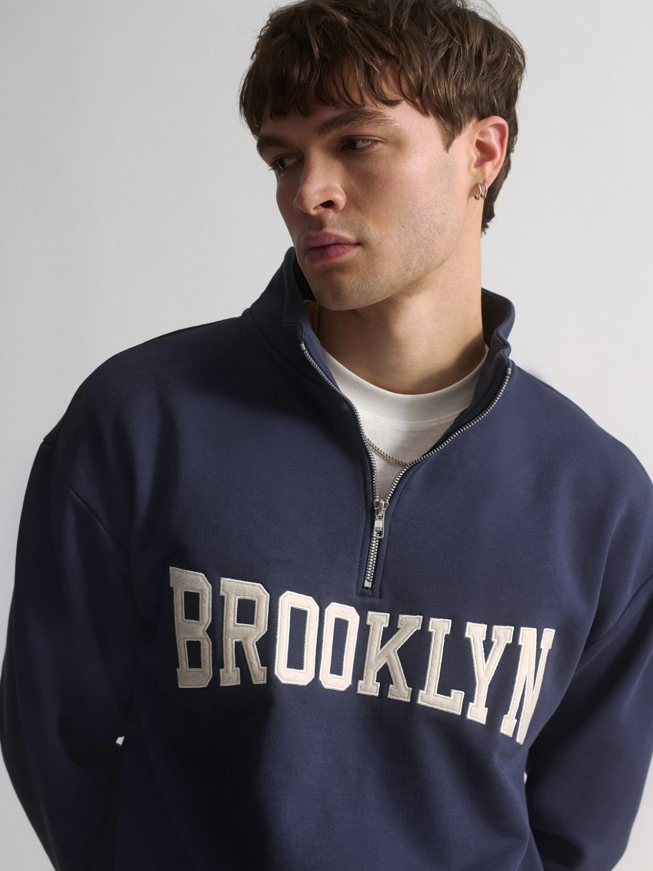 Men's Brooklyn Campus Half-Zip Sweatshirt In Mood Indigo sold by Brooklyn Industries product image thumbnail 3
