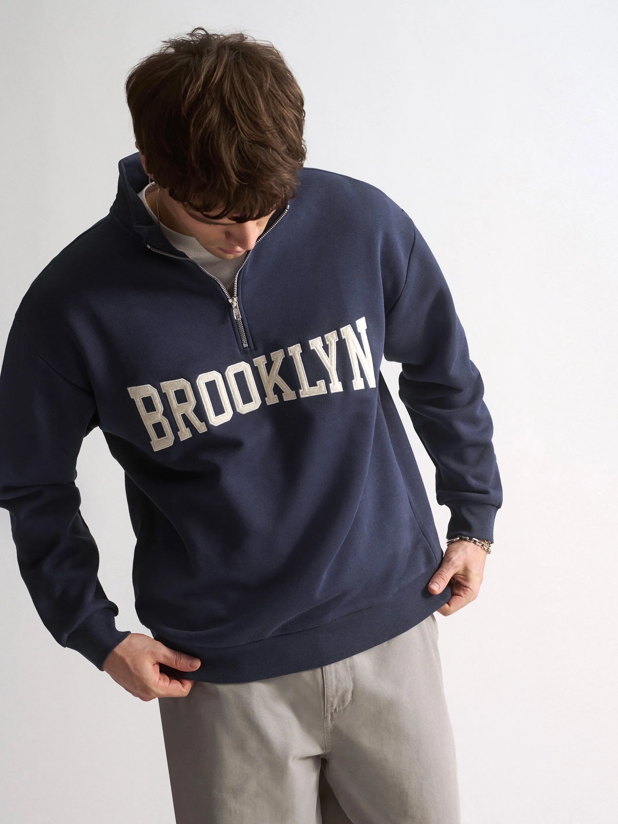 Men's Brooklyn Campus Half-Zip Sweatshirt In Mood Indigo sold by Brooklyn Industries product image thumbnail 2