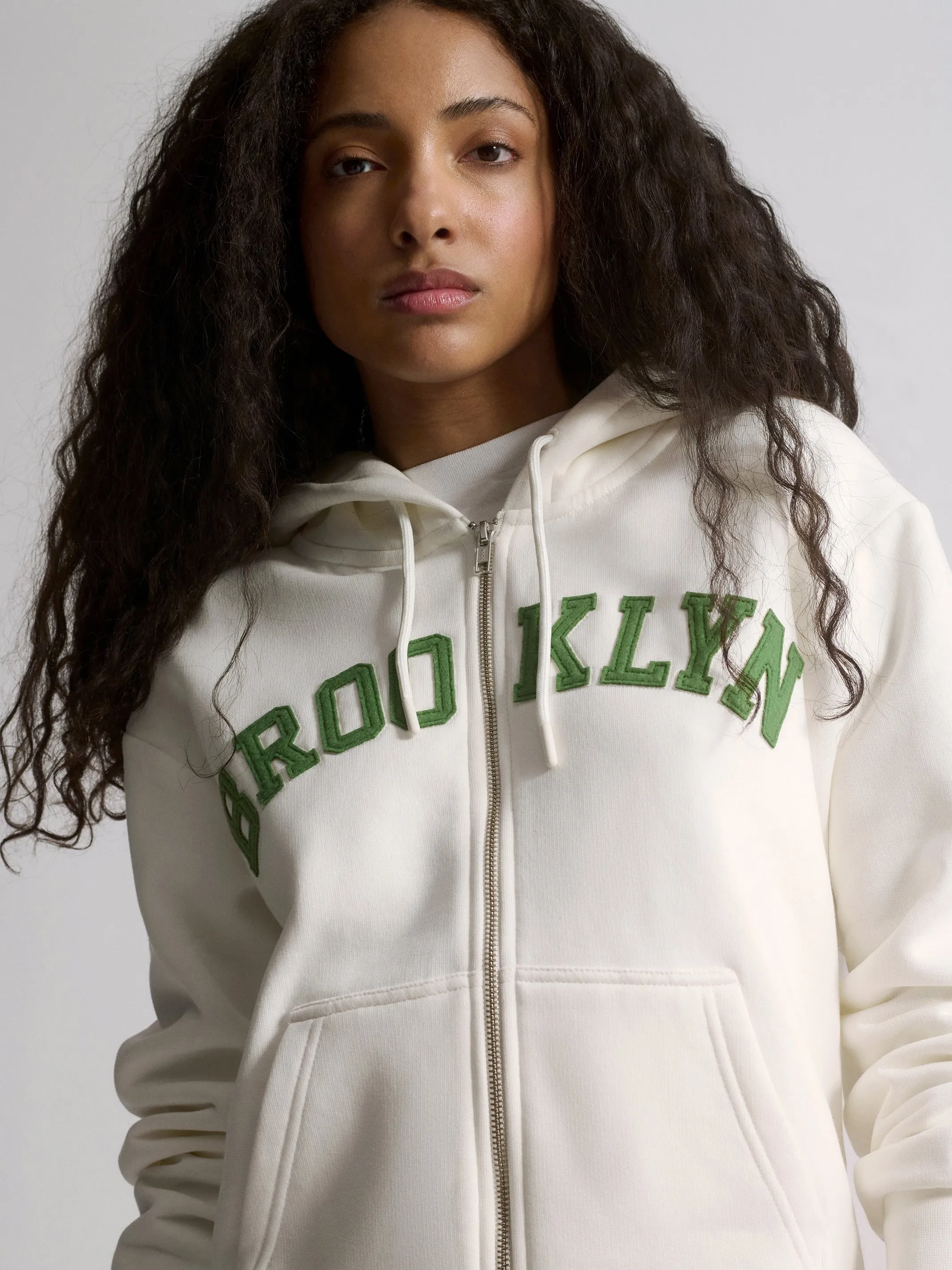 Women's Campus Brooklyn Zip-Up Sweatshirt In White sold by Brooklyn Industries