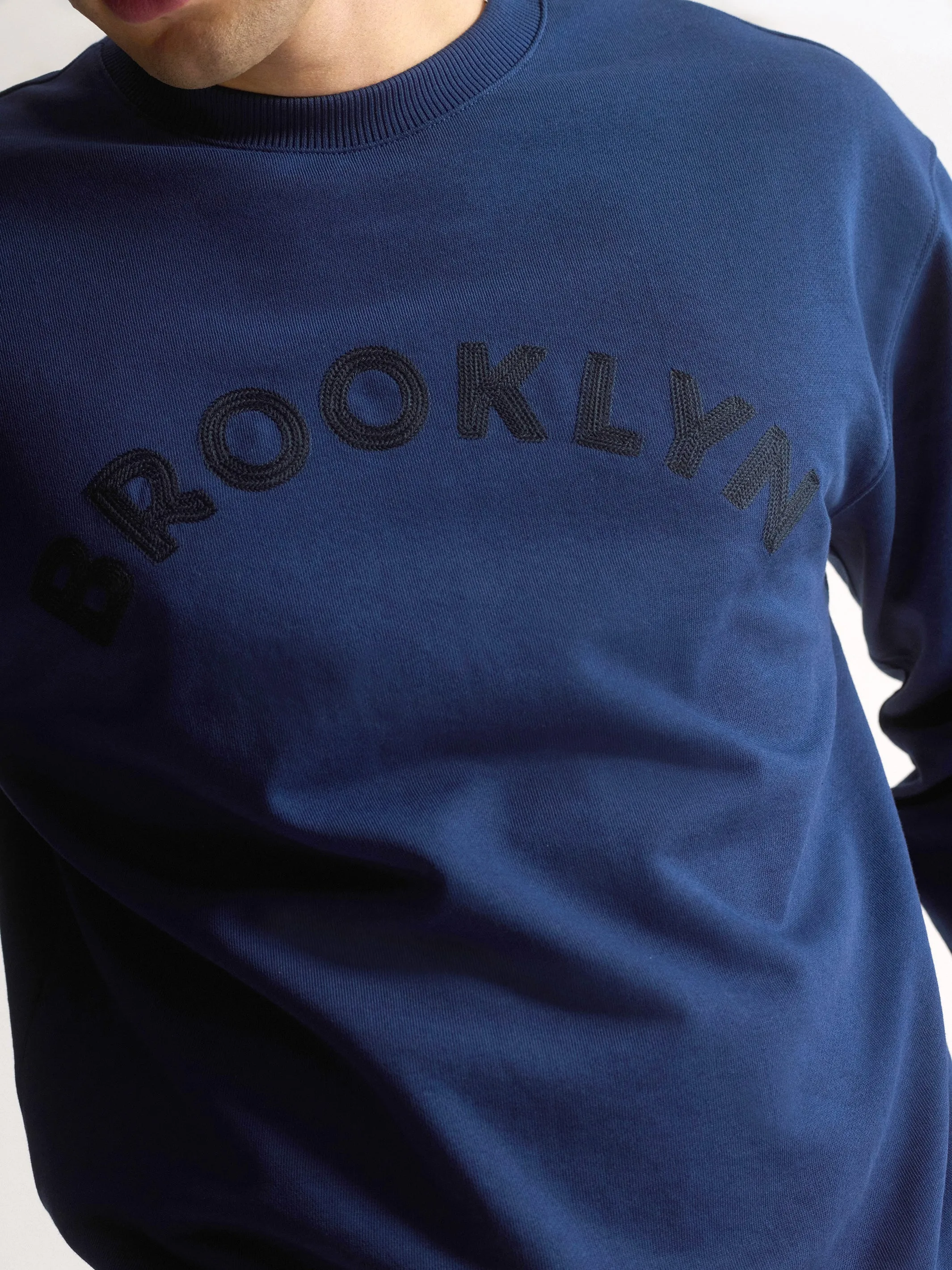 Men's Brooklyn Logo Crew Neck Sweatshirt In Medieval Blue sold by Brooklyn Industries product image thumbnail 4