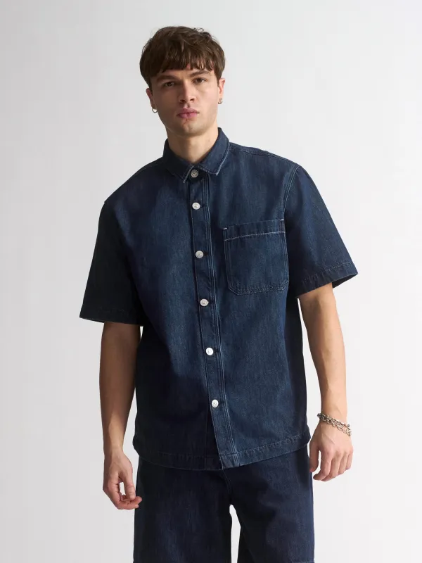 Men's Short Sleeve Denim Shirt In Dark Indigo sold by Brooklyn Industries