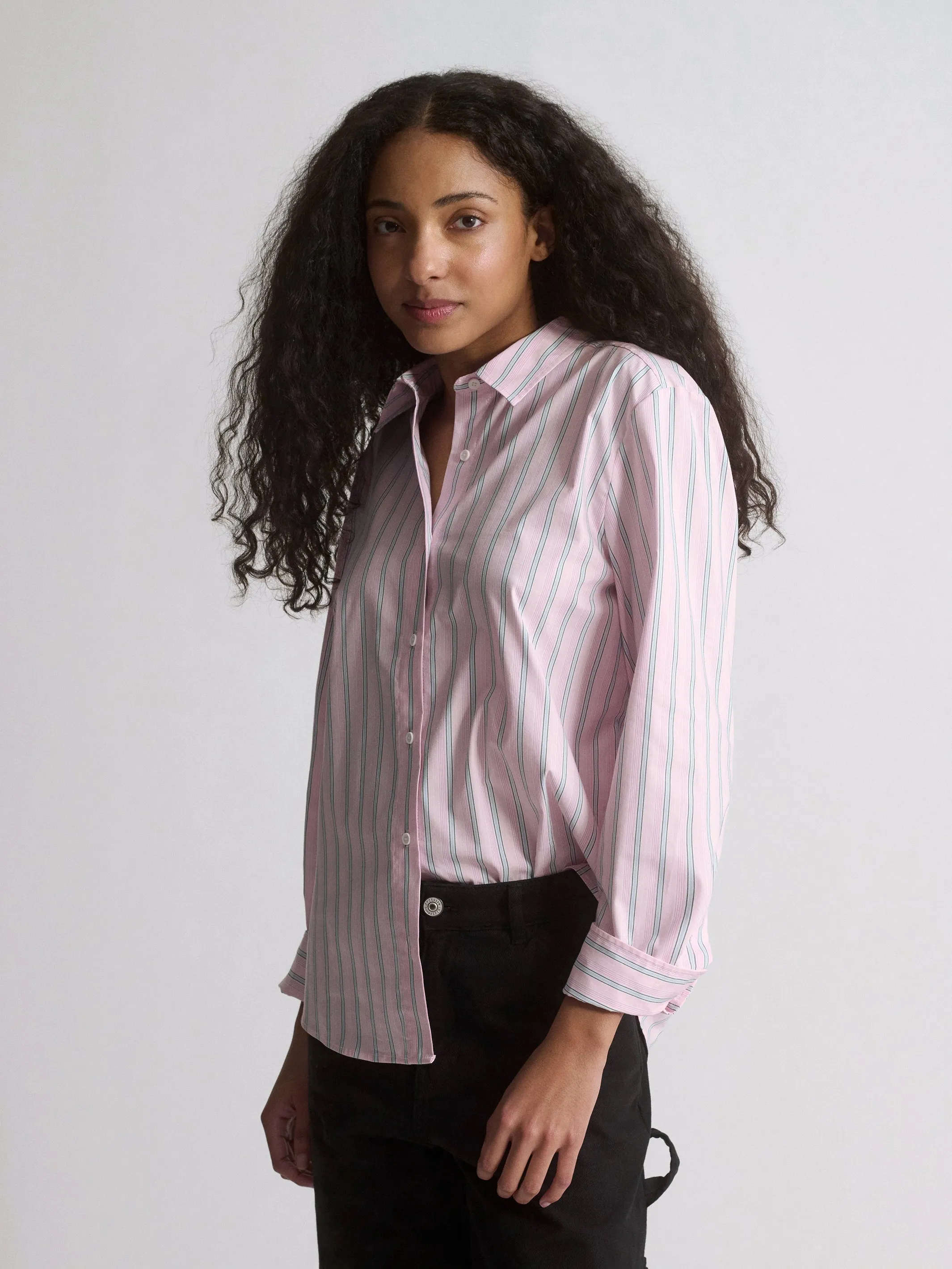 Women's Long Sleeve Shirt In Pink Striped sold by Brooklyn Industries product image thumbnail 2