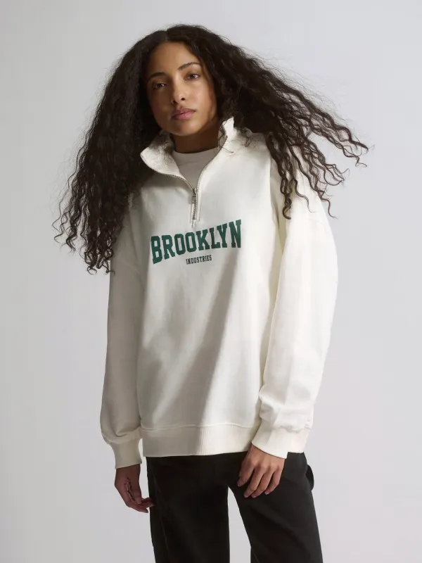 Women's Brooklyn Oversized Half-Zip Sweatshirt In Antique White sold by Brooklyn Industries