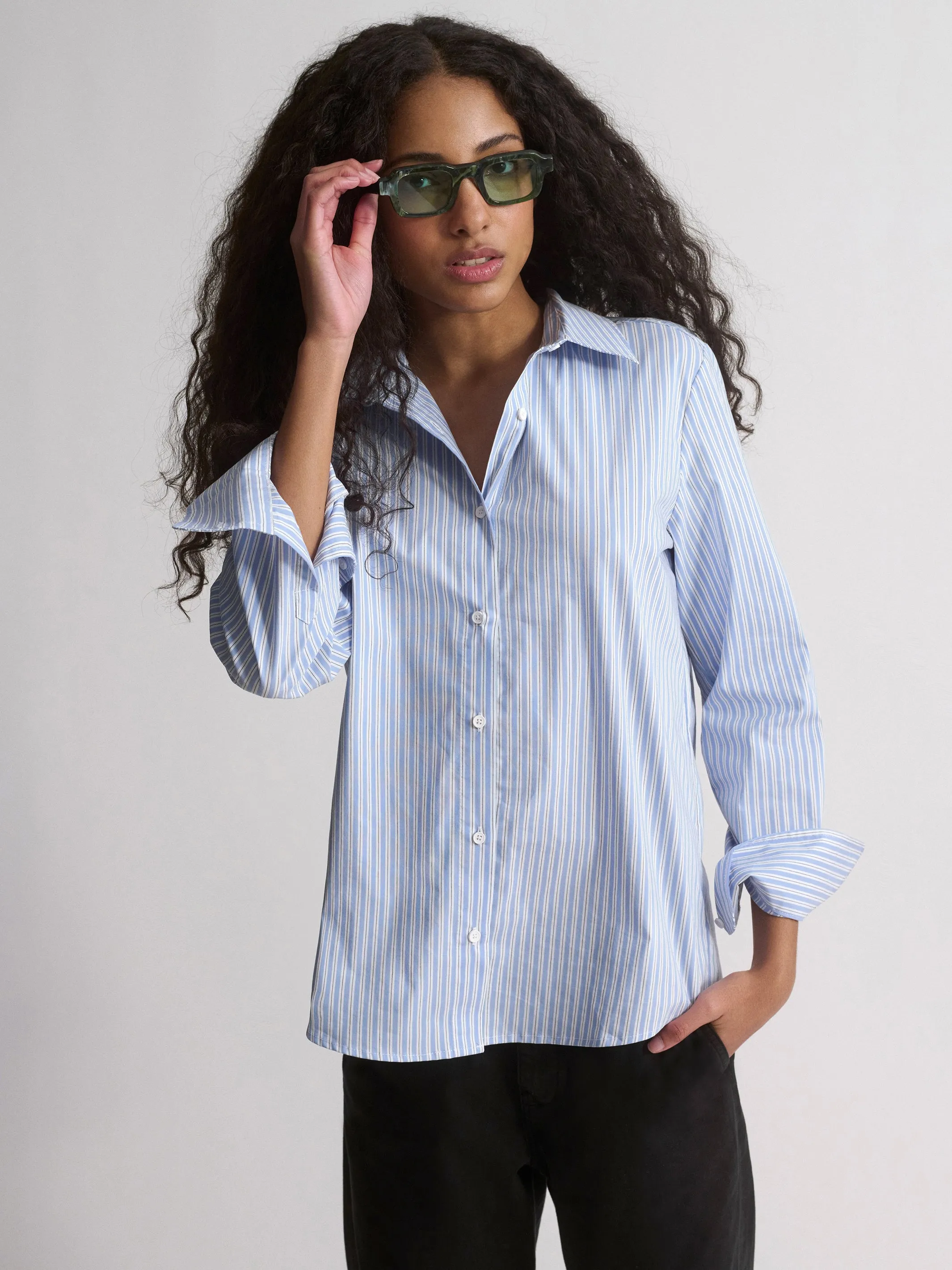 Women's Long Sleeve Shirt In Blue Striped sold by Brooklyn Industries product image thumbnail 3