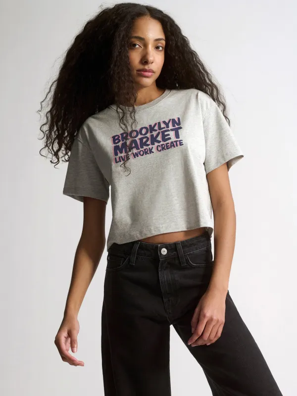 Women's Brooklyn Market Crop T-Shirt In Light Grey Melange sold by Brooklyn Industries