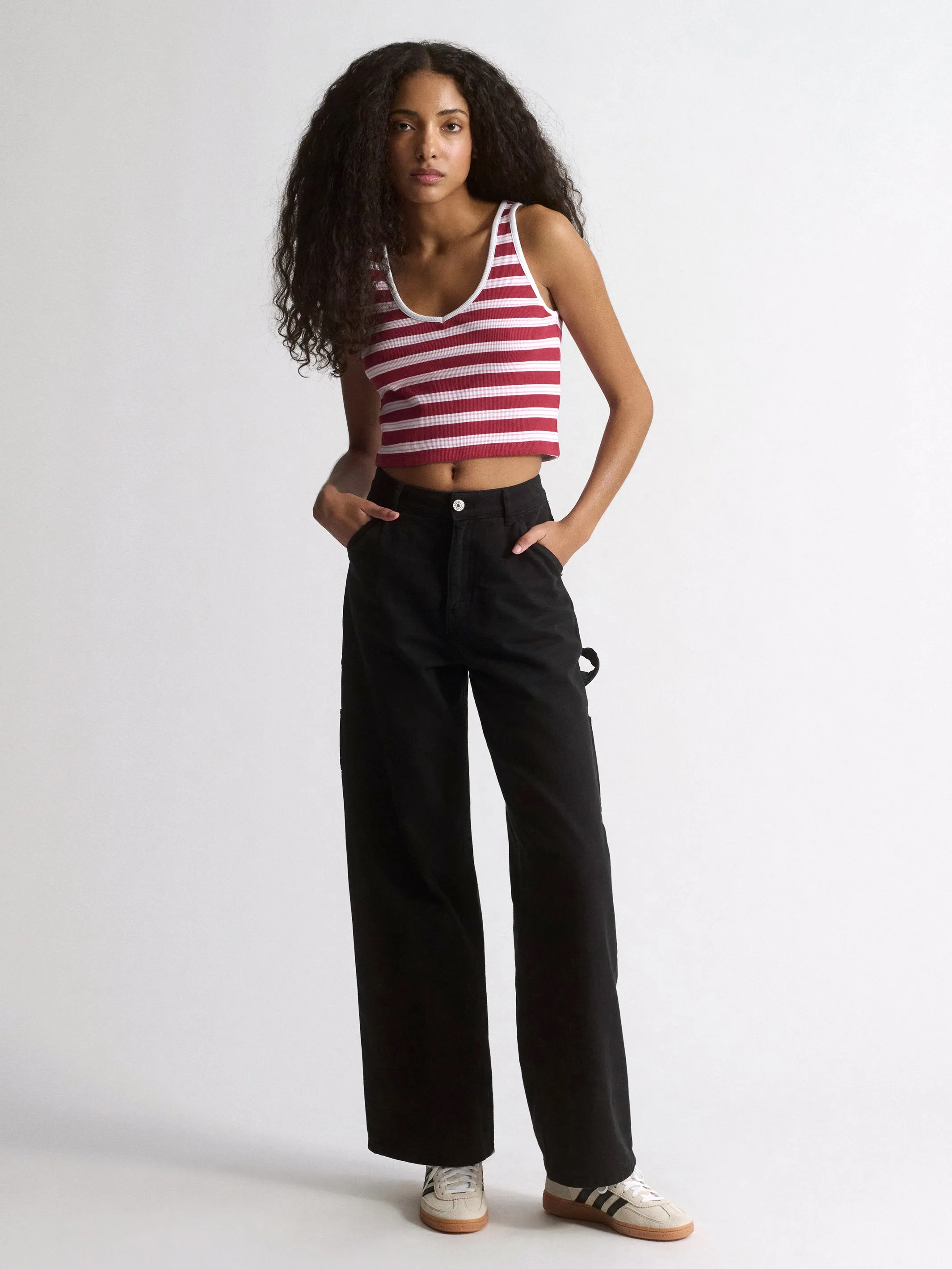 Women's Brooklyn Striped Ribbed Crop Tank In Garnet Stripe sold by Brooklyn Industries product image thumbnail 2