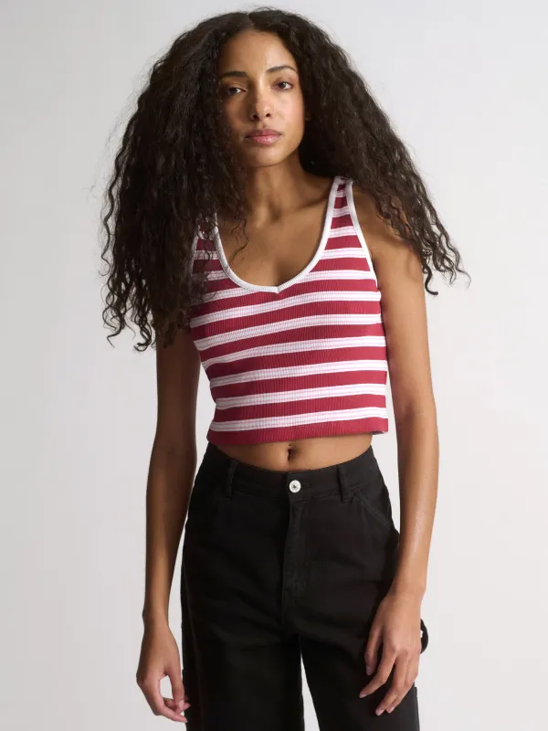 Women's Brooklyn Striped Ribbed Crop Tank In Garnet Stripe sold by Brooklyn Industries