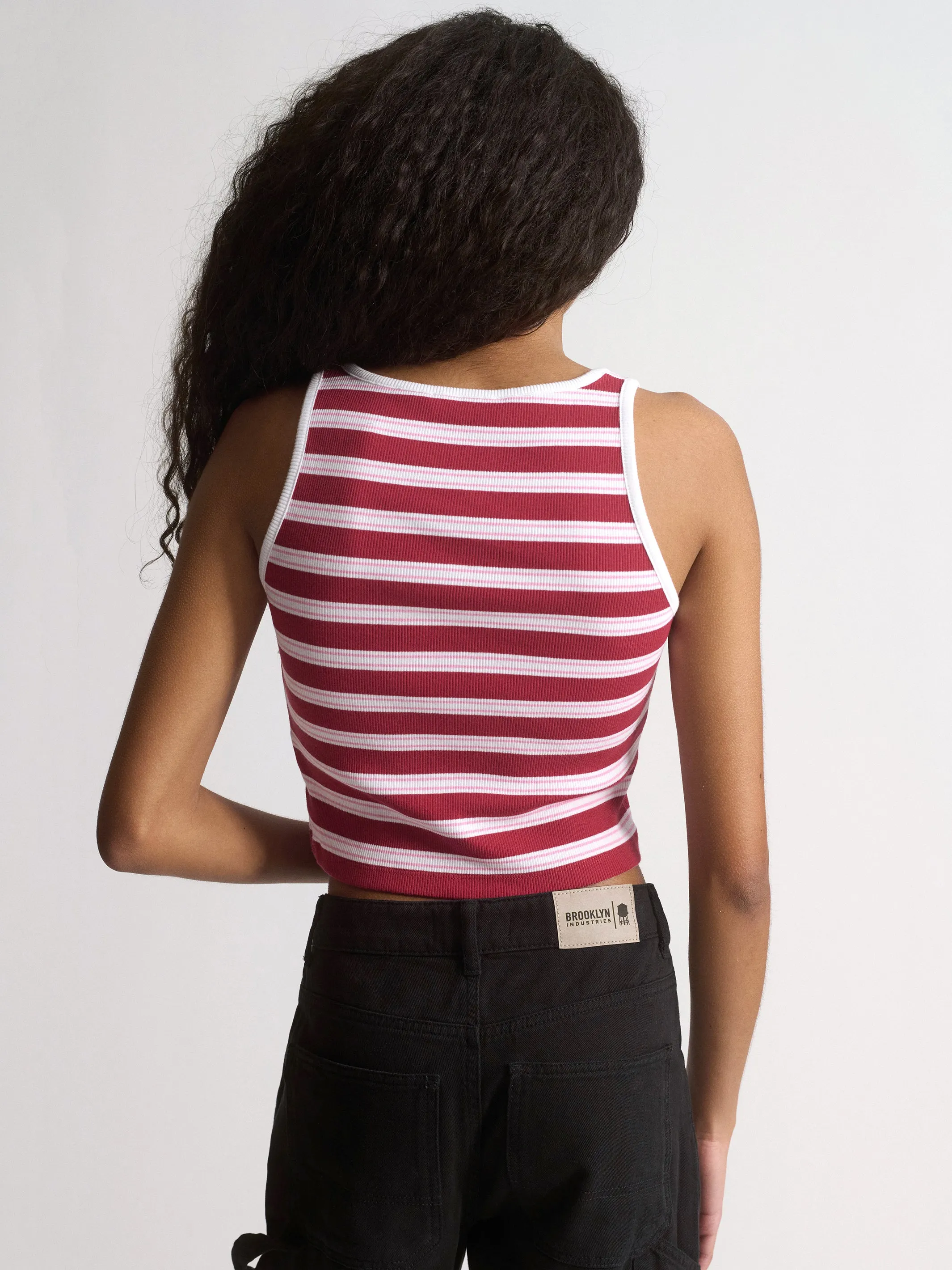 Women's Brooklyn Striped Ribbed Crop Tank In Garnet Stripe sold by Brooklyn Industries product image thumbnail 3
