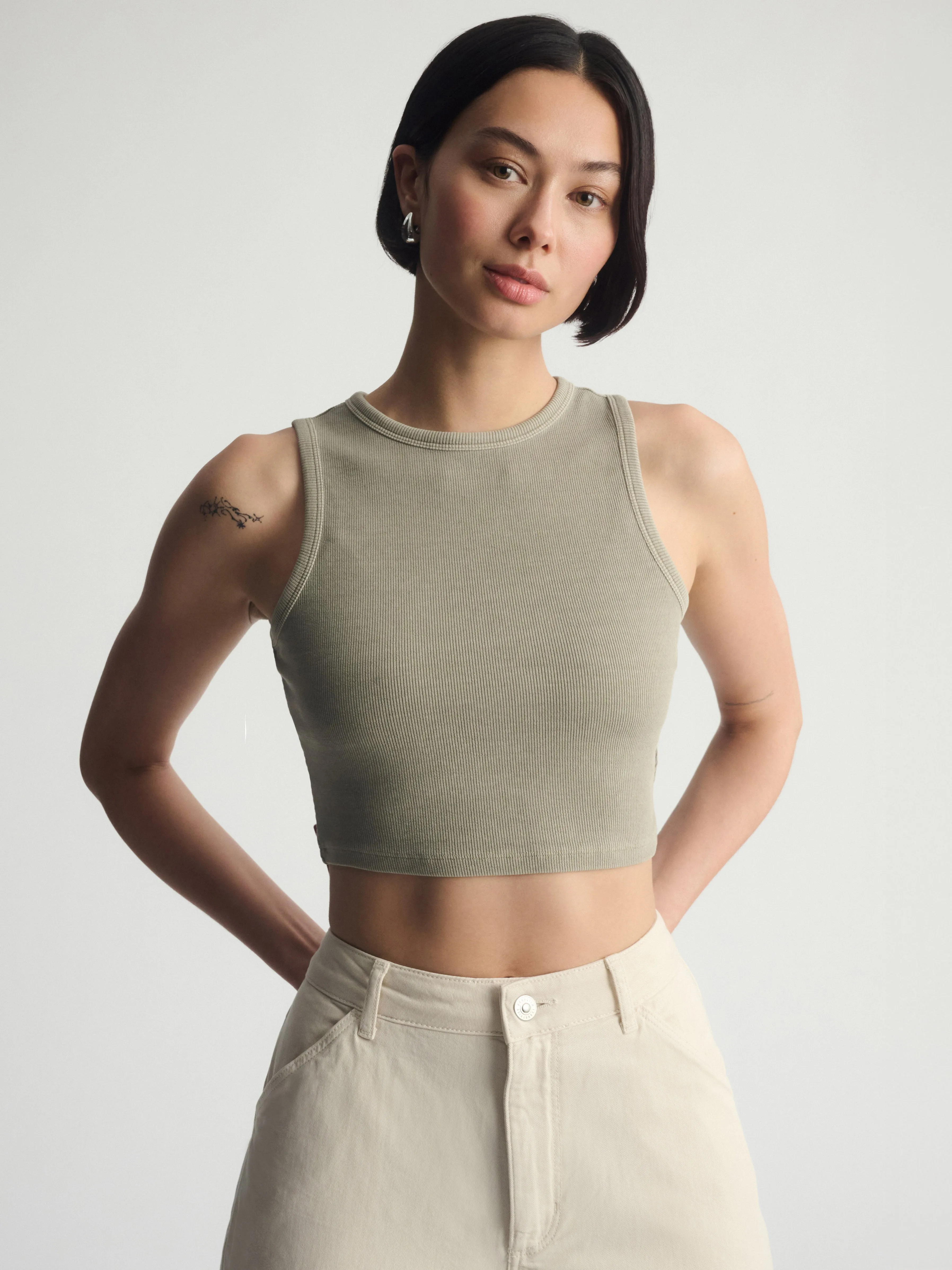 Women's Brooklyn Ribbed Crop Tank Top In Winter Twig sold by Brooklyn Industries
