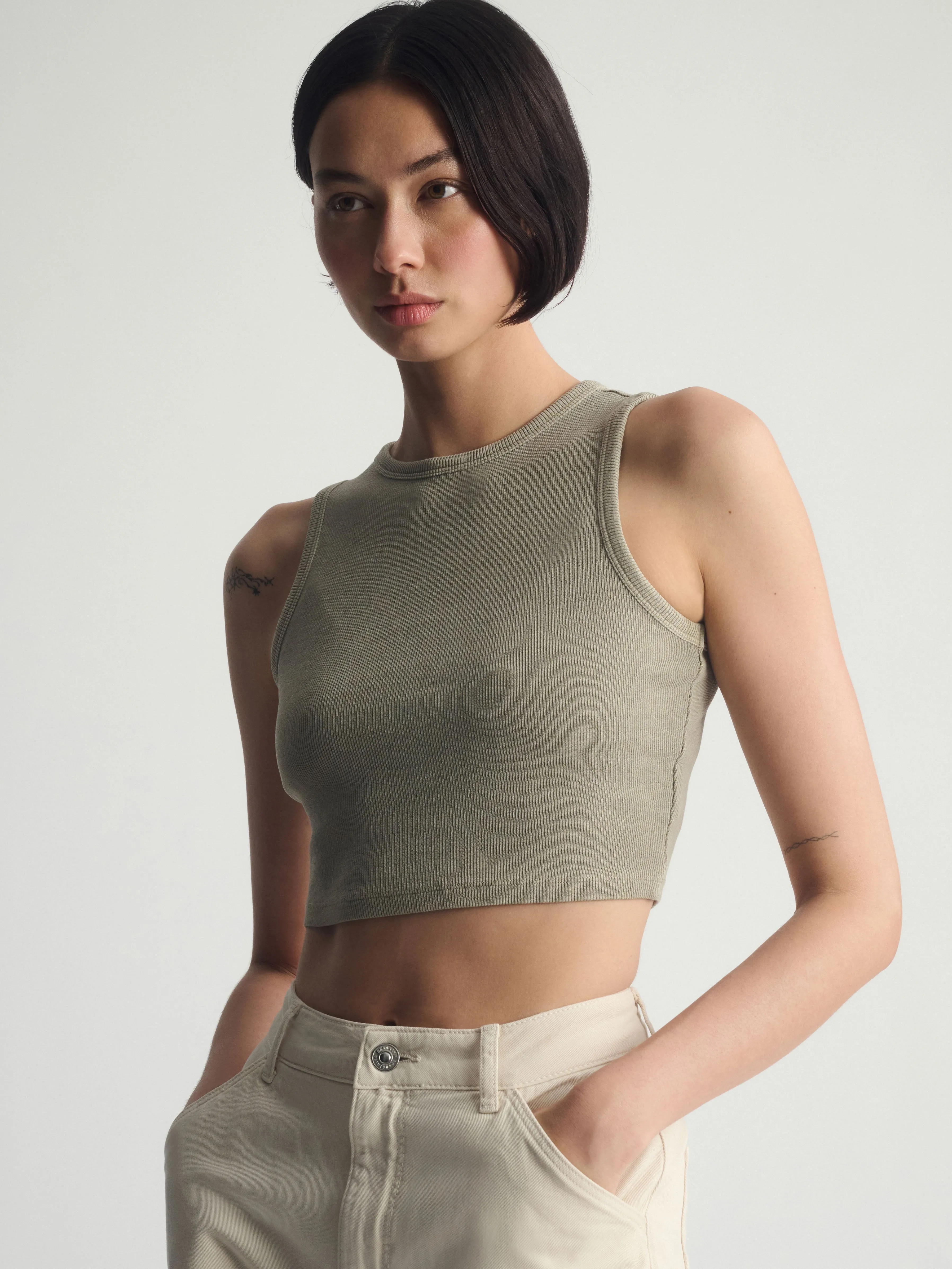 Women's Brooklyn Ribbed Crop Tank Top In Winter Twig sold by Brooklyn Industries product image thumbnail 2
