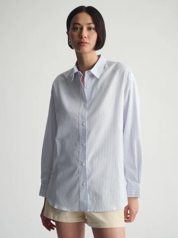 Women's Long Sleeve Shirt In Blue Striped sold by Brooklyn Industries