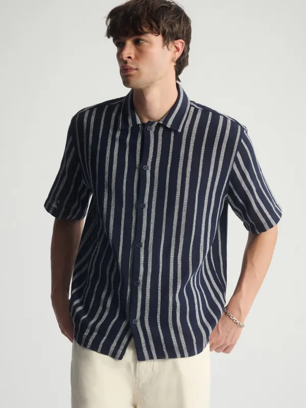 Men's Striped Short Sleeve Shirt In Total Eclipse sold by Brooklyn Industries